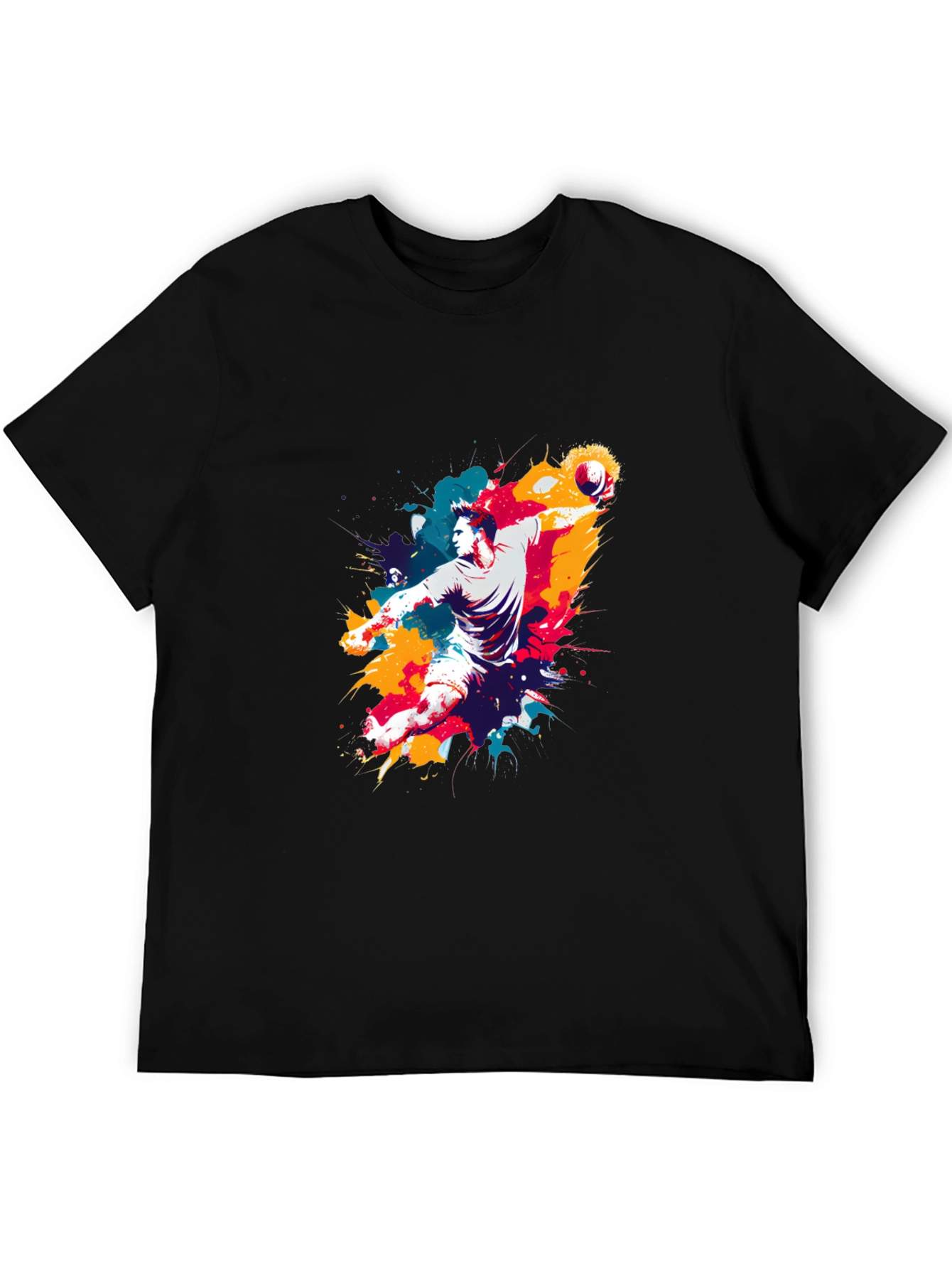 Abstract Handball Player Graphic Tee - Black
