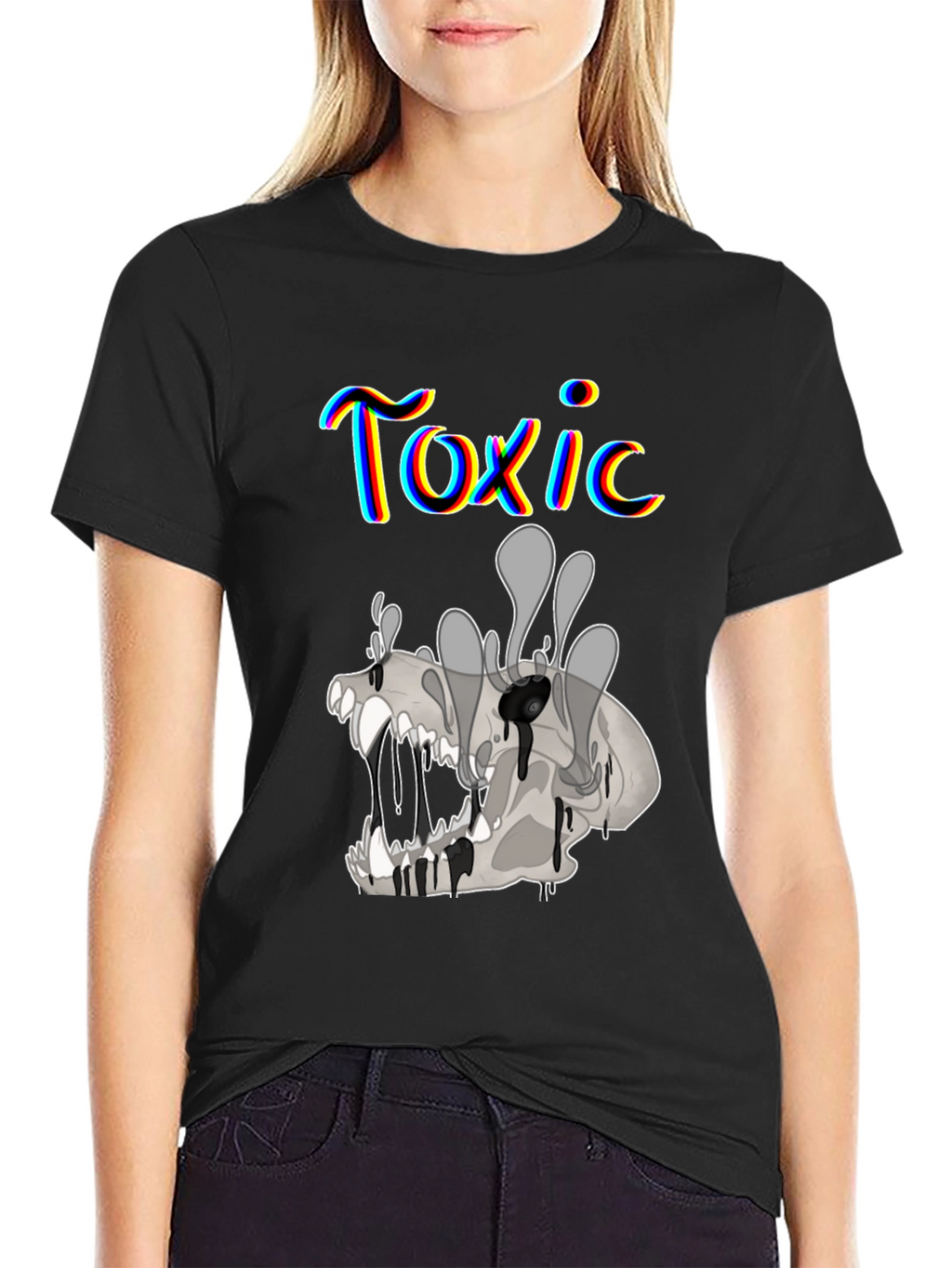Toxic Skull Graphic Print Black T-Shirt