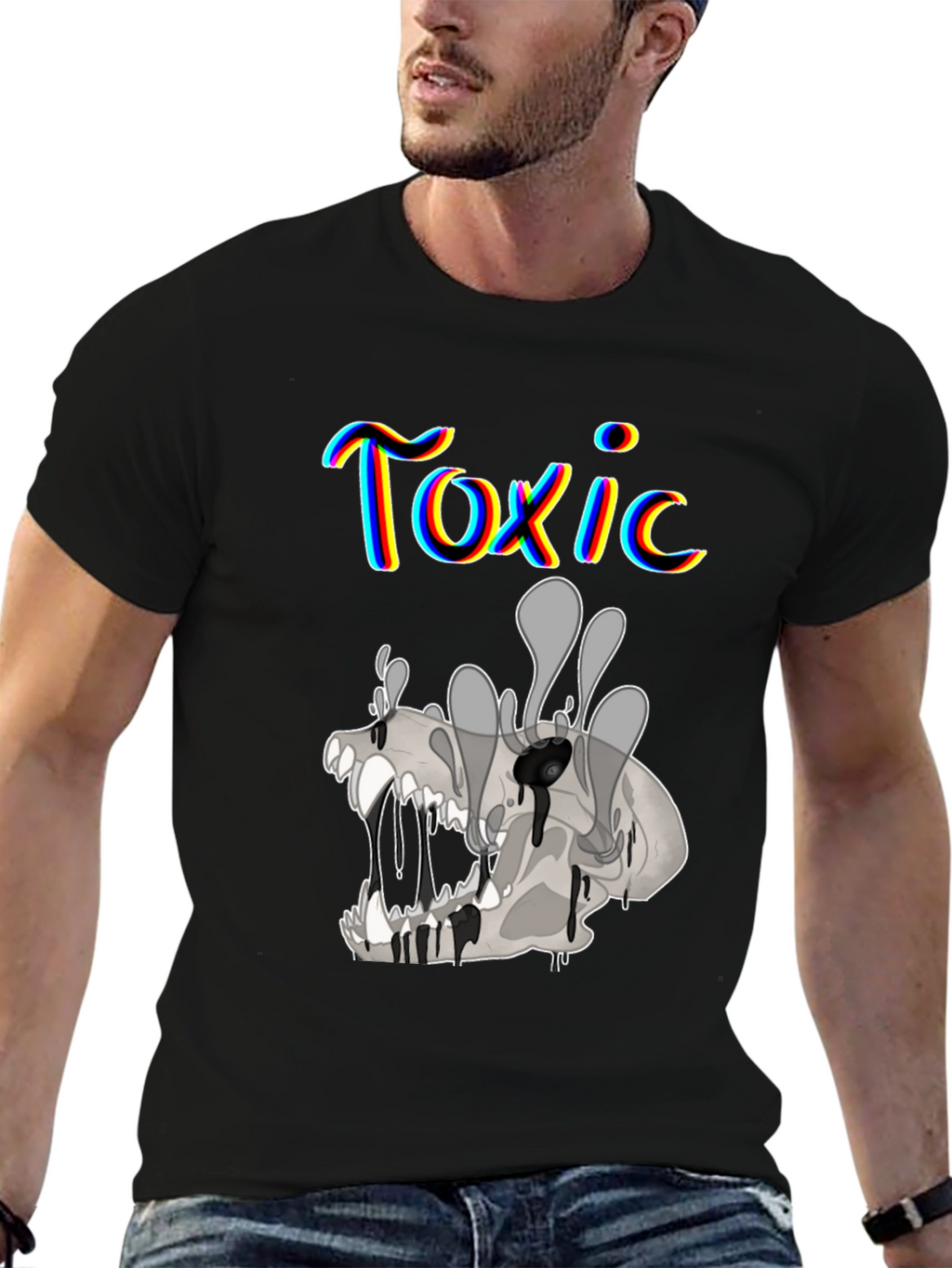 Toxic Skull Graphic Print Black T-Shirt