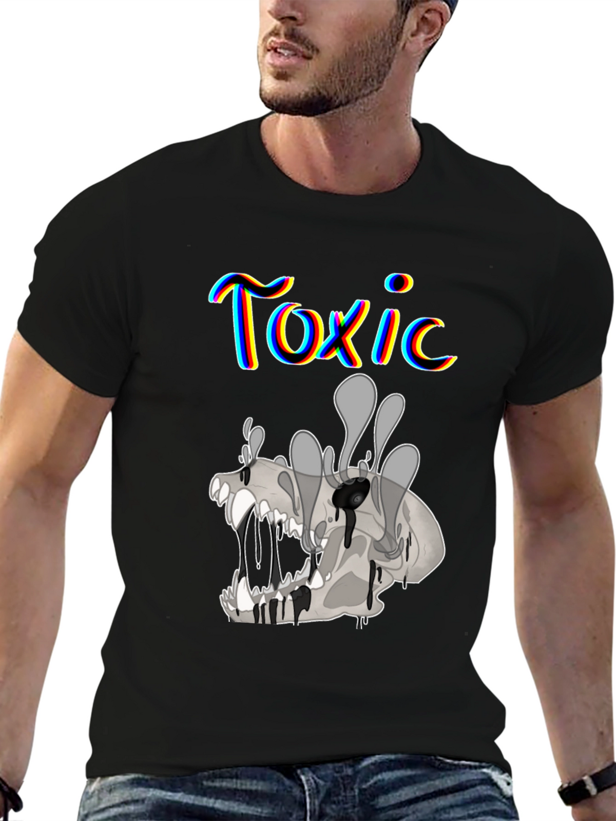 Toxic Skull Graphic Print Black T-Shirt
