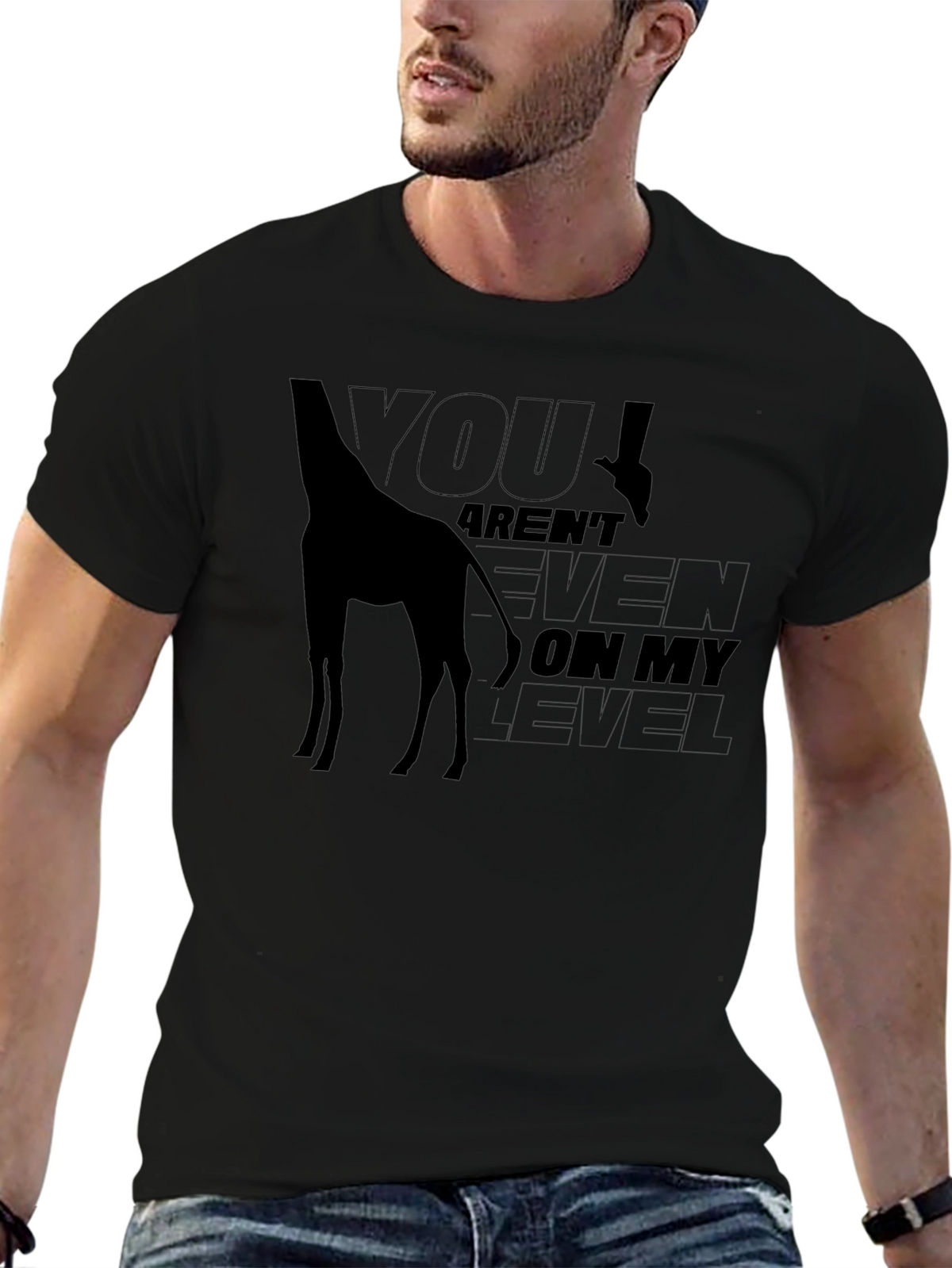 Giraffe Level Mens Black Graphic Tee