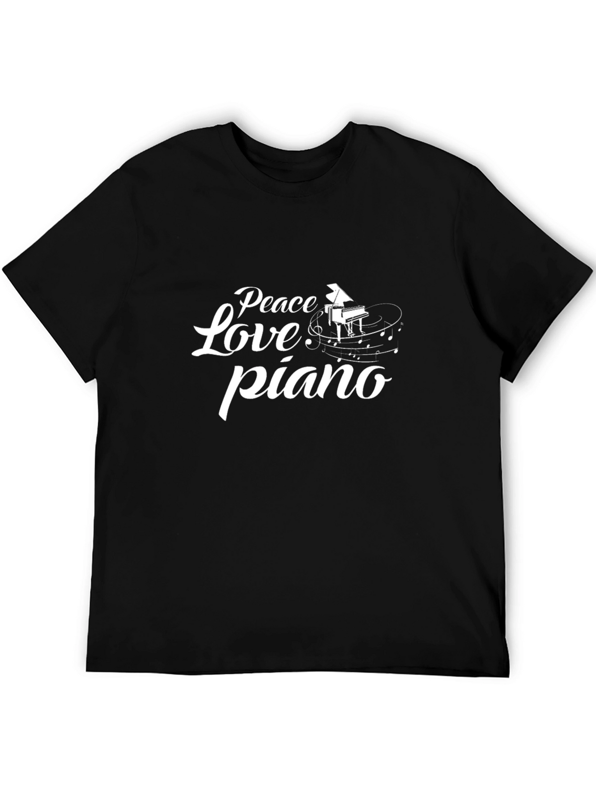 Peace Love Piano Graphic Black T-Shirt