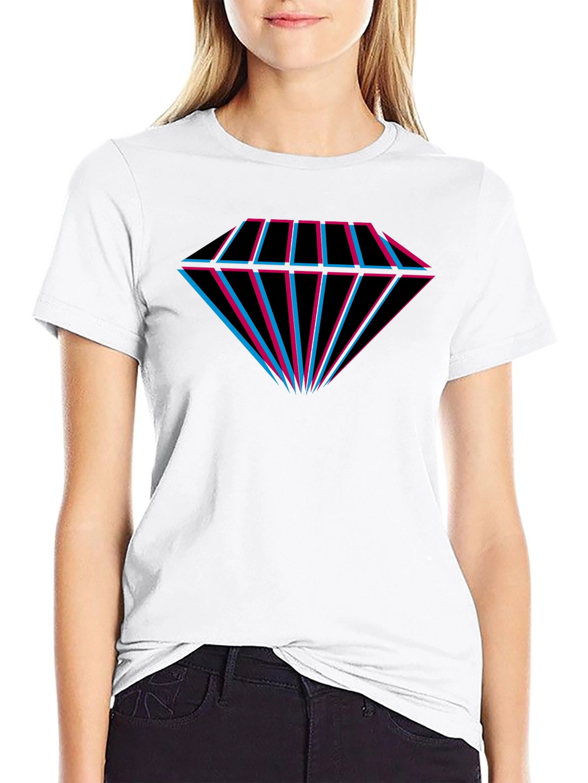 Geometric Diamond Tee - Black Cotton Graphic T-Shirt