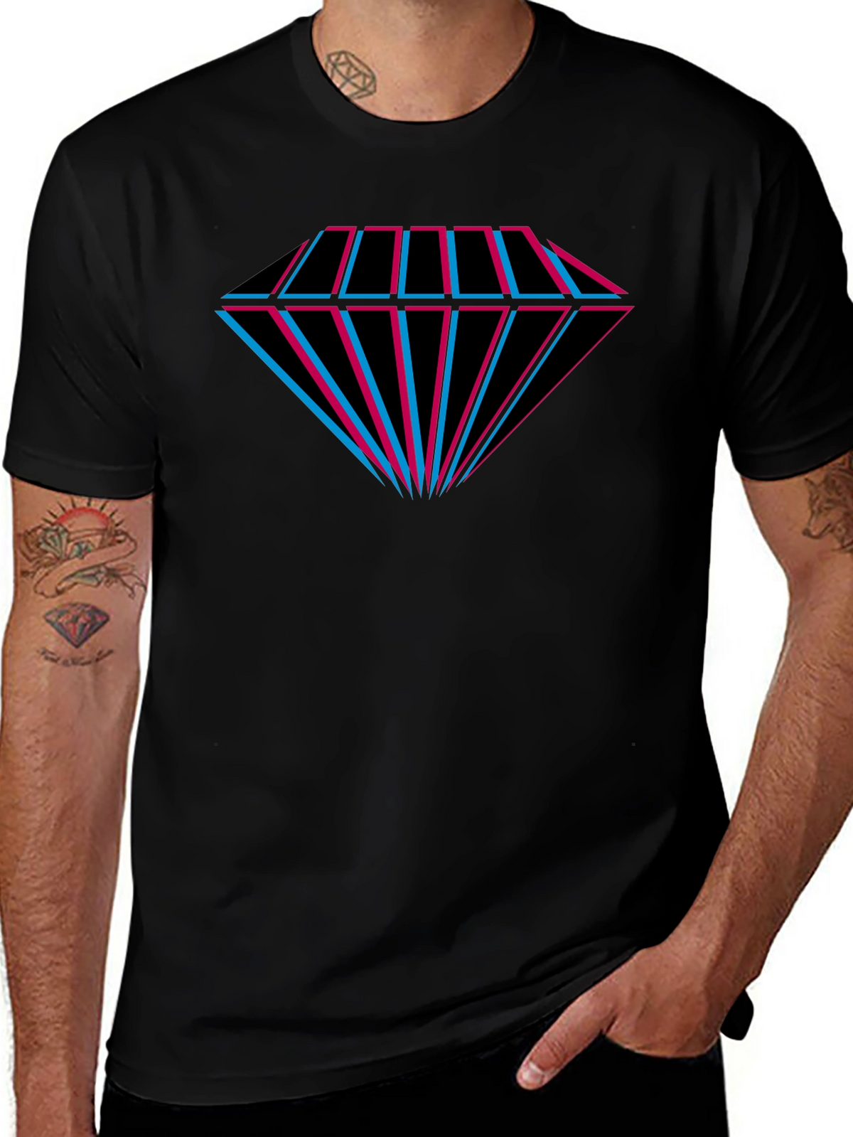 Geometric Diamond Tee - Black Cotton Graphic T-Shirt