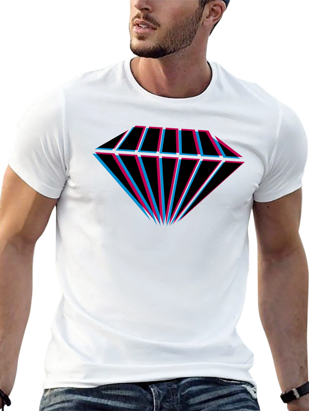 Geometric Diamond Tee - Black Cotton Graphic T-Shirt