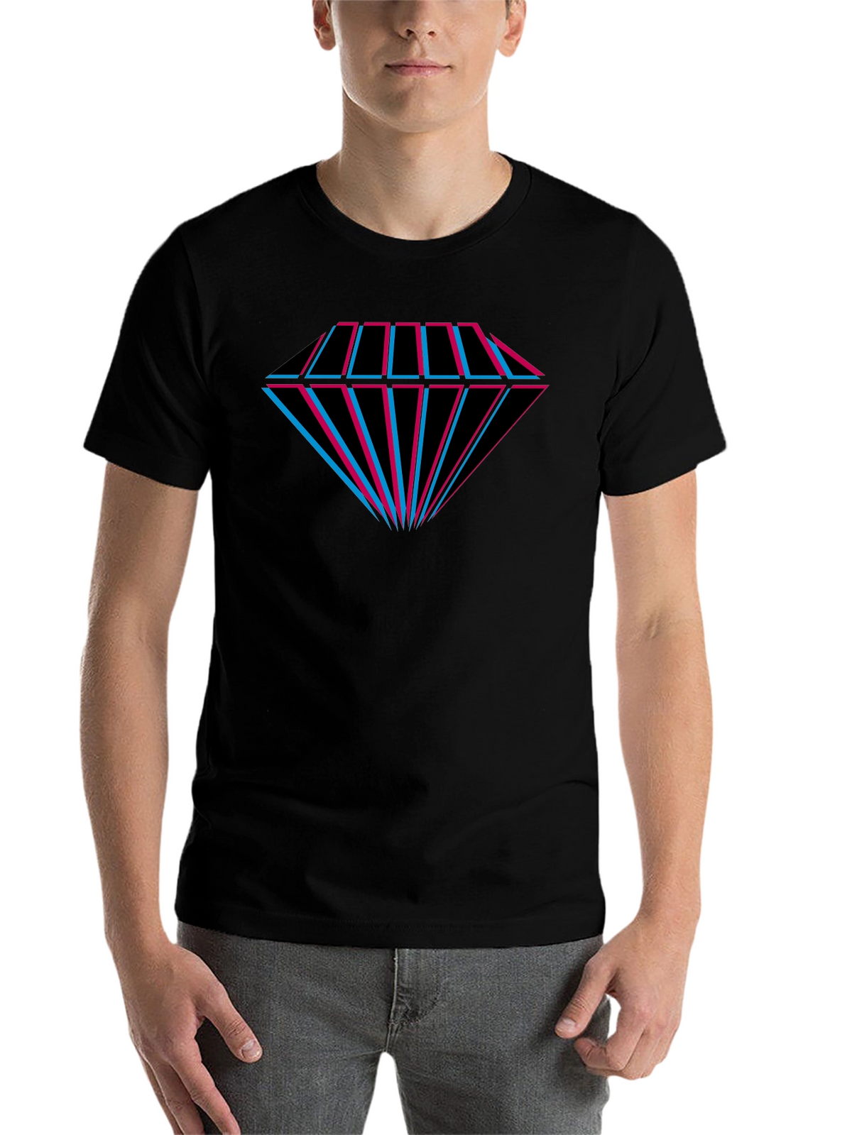 Geometric Diamond Tee - Black Cotton Graphic T-Shirt