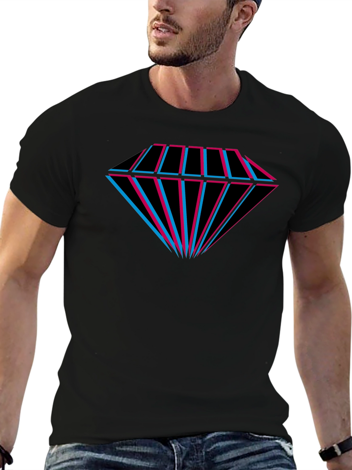 Geometric Diamond Tee - Black Cotton Graphic T-Shirt