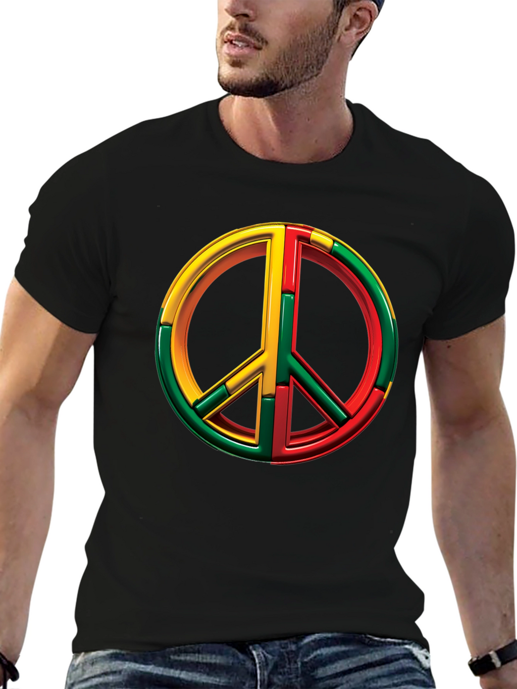 Rasta Peace Sign Graphic Tee - Black