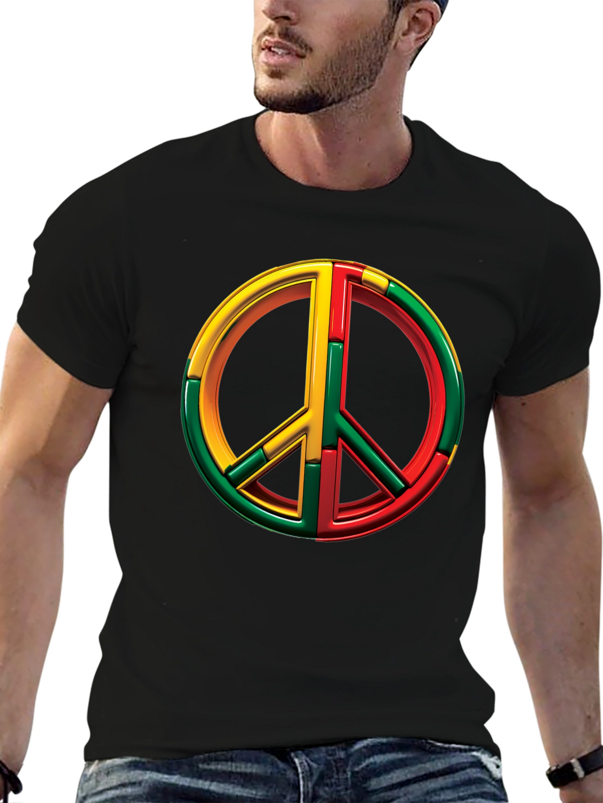 Rasta Peace Sign Graphic Tee - Black