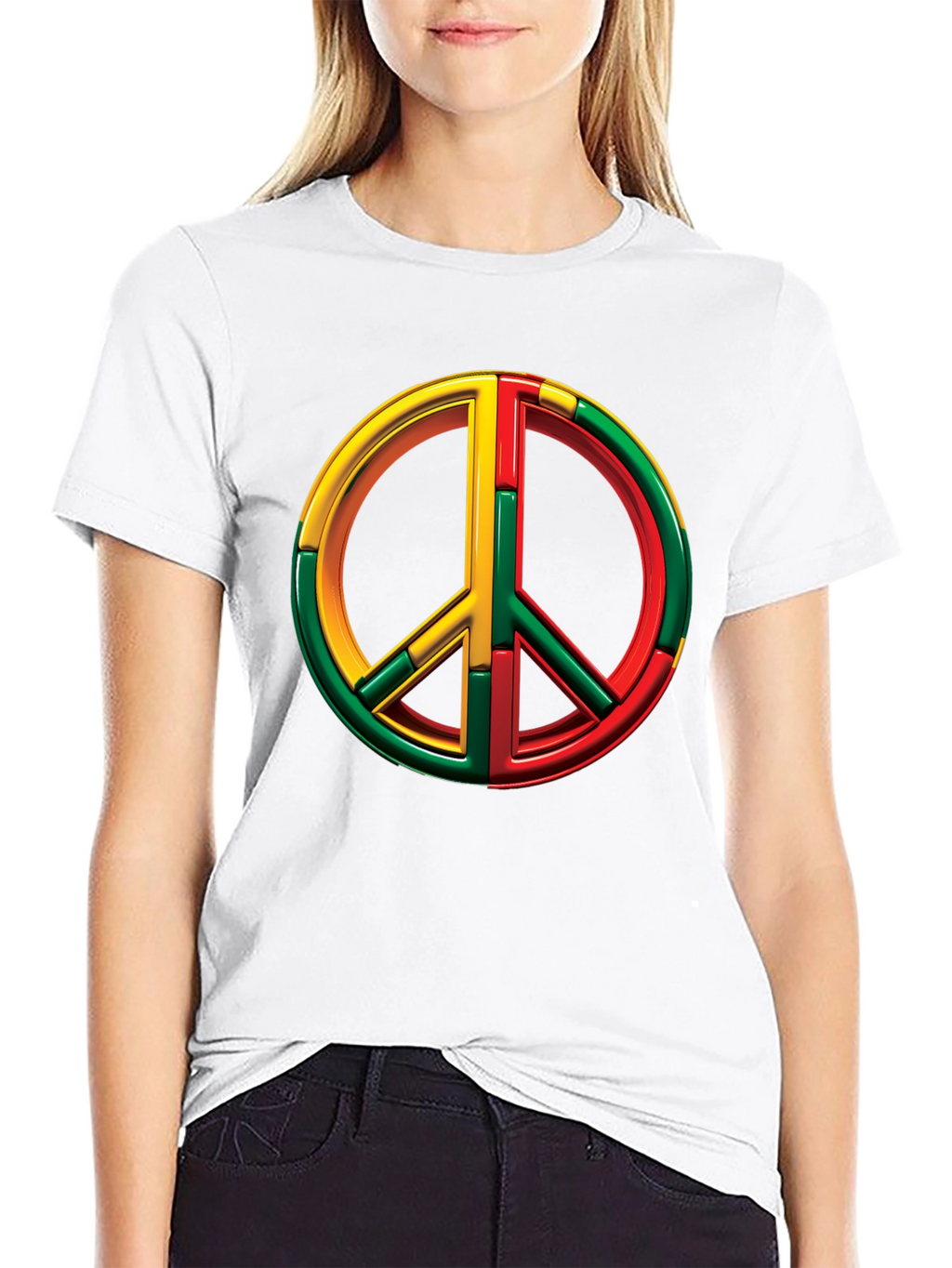 Rasta Peace Sign Graphic Tee - Black