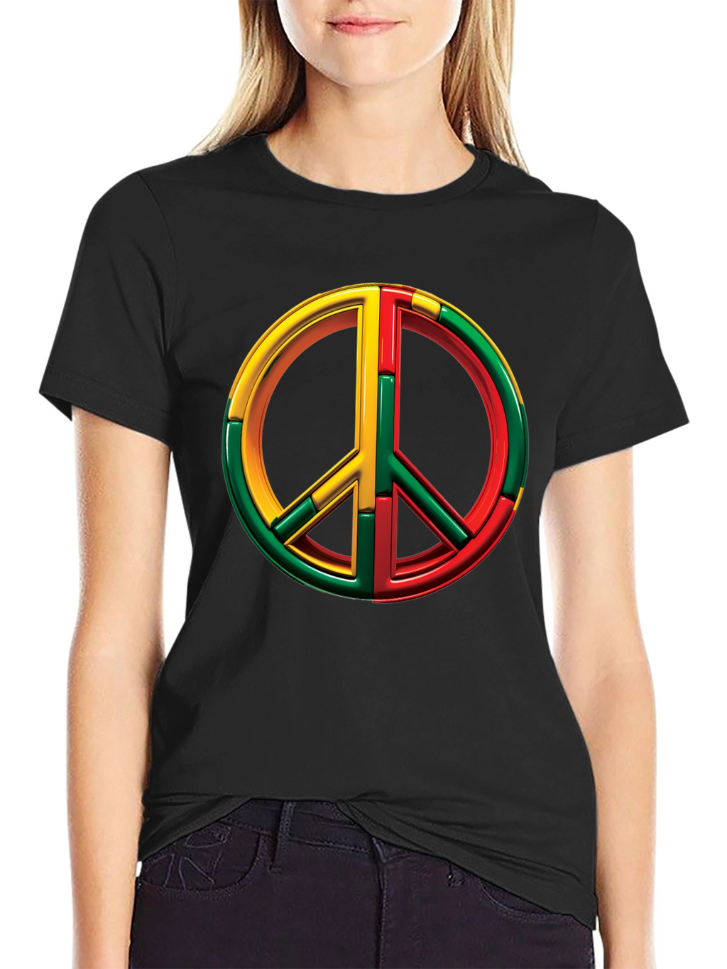 Rasta Peace Sign Graphic Tee - Black