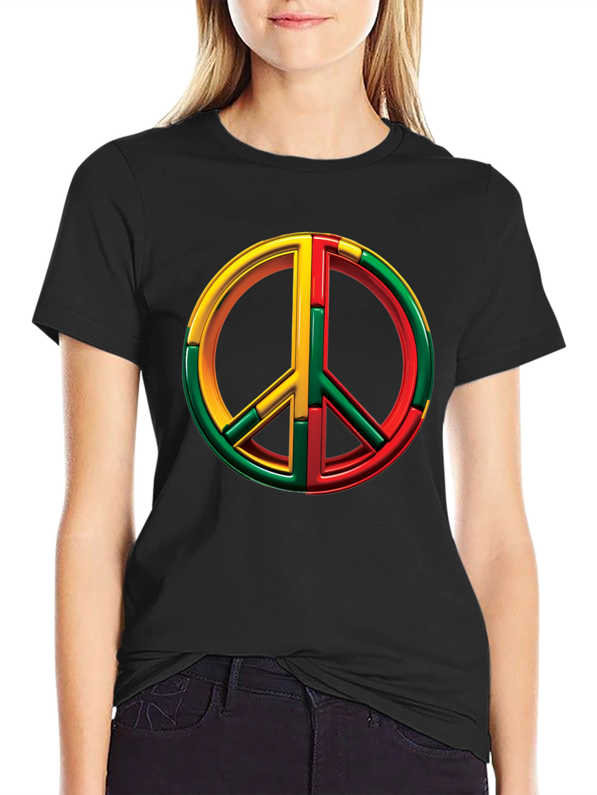 Rasta Peace Sign Graphic Tee - Black