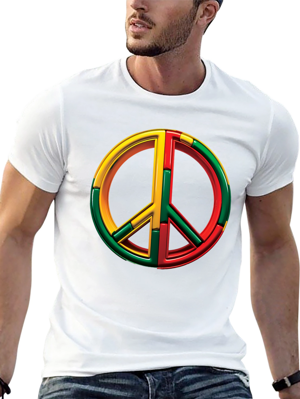 Rasta Peace Sign Graphic Tee - Black
