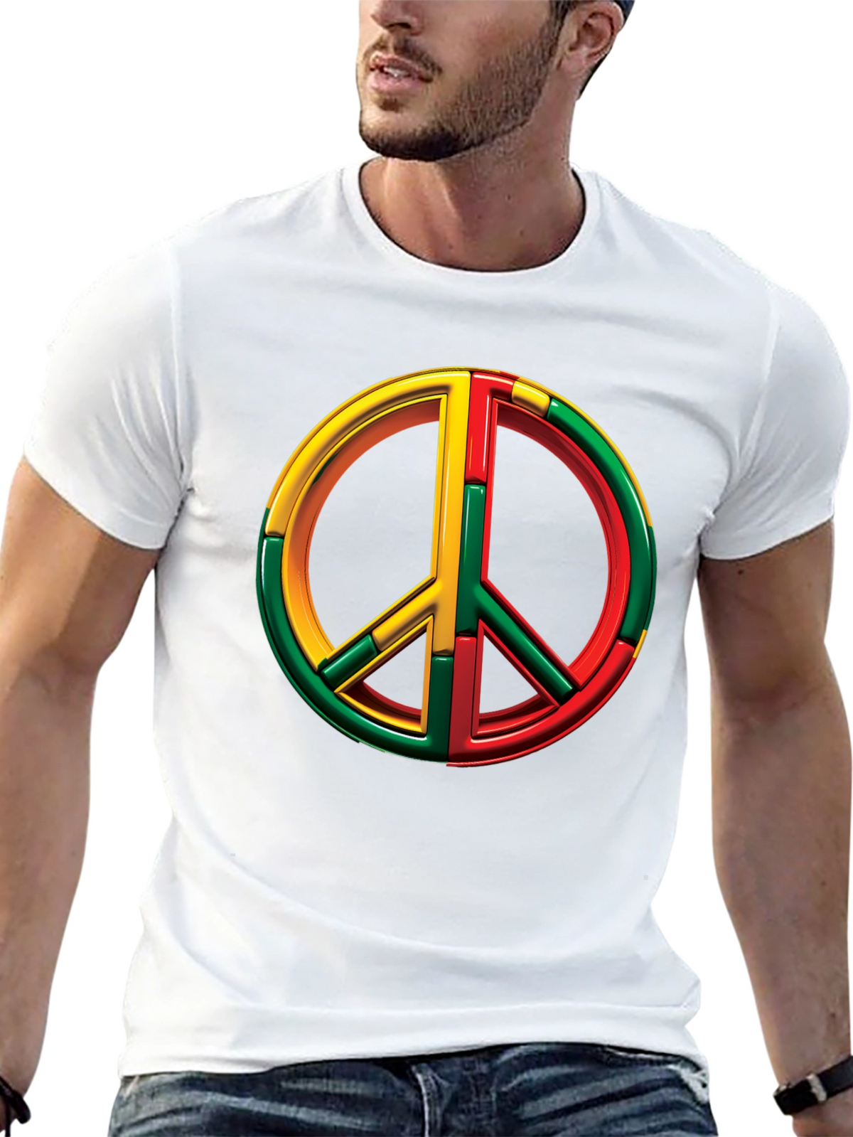Rasta Peace Sign Graphic Tee - Black