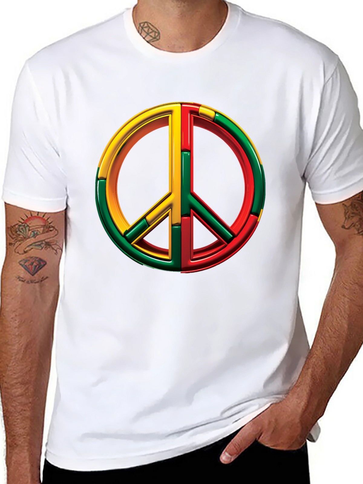 Rasta Peace Sign Graphic Tee - Black