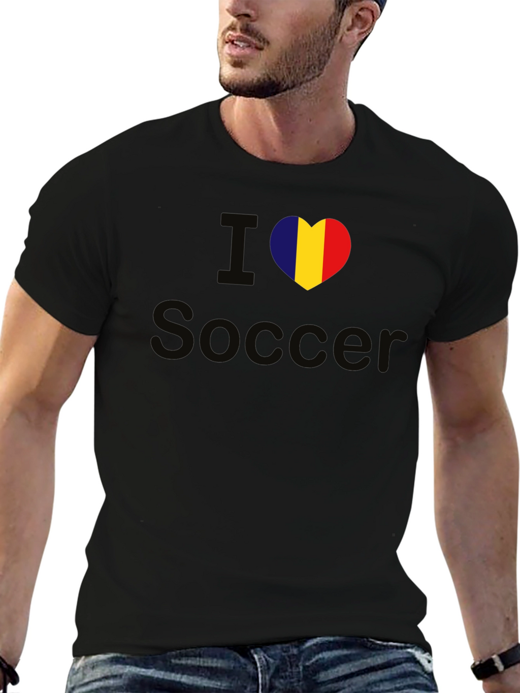I Love Soccer Romania Flag Heart T-Shirt