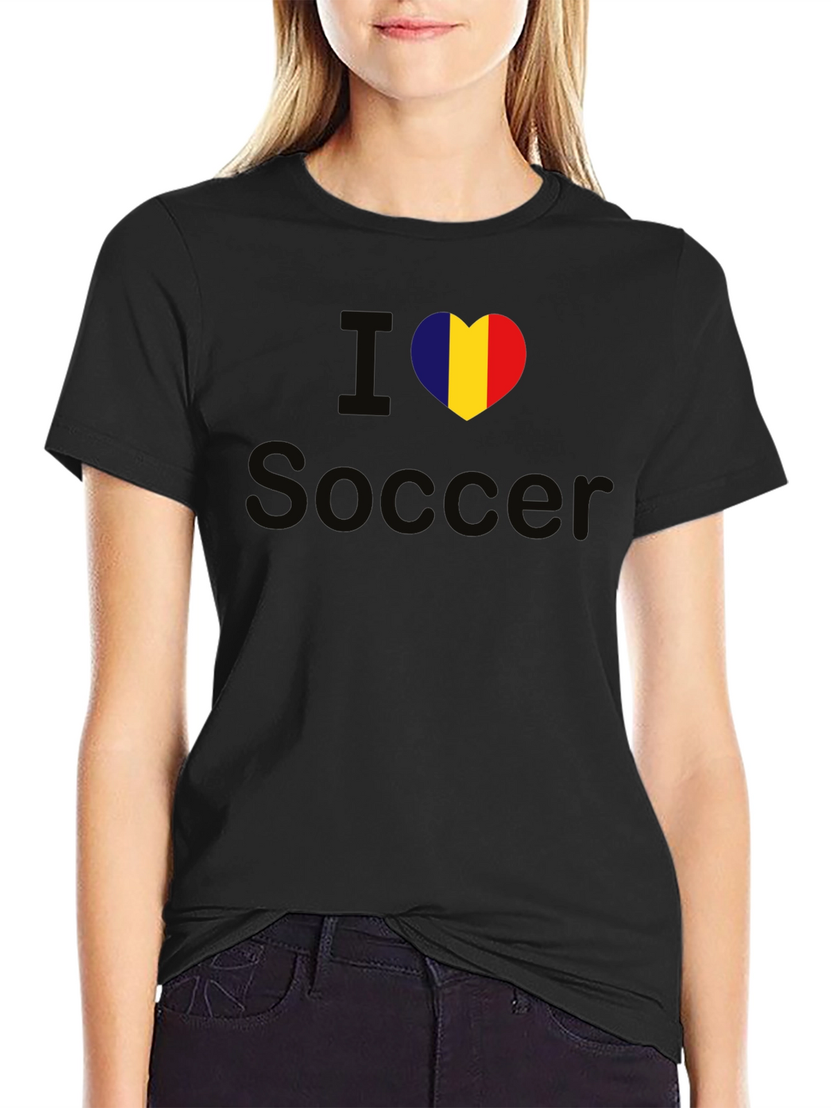 I Love Soccer Romania Flag Heart T-Shirt
