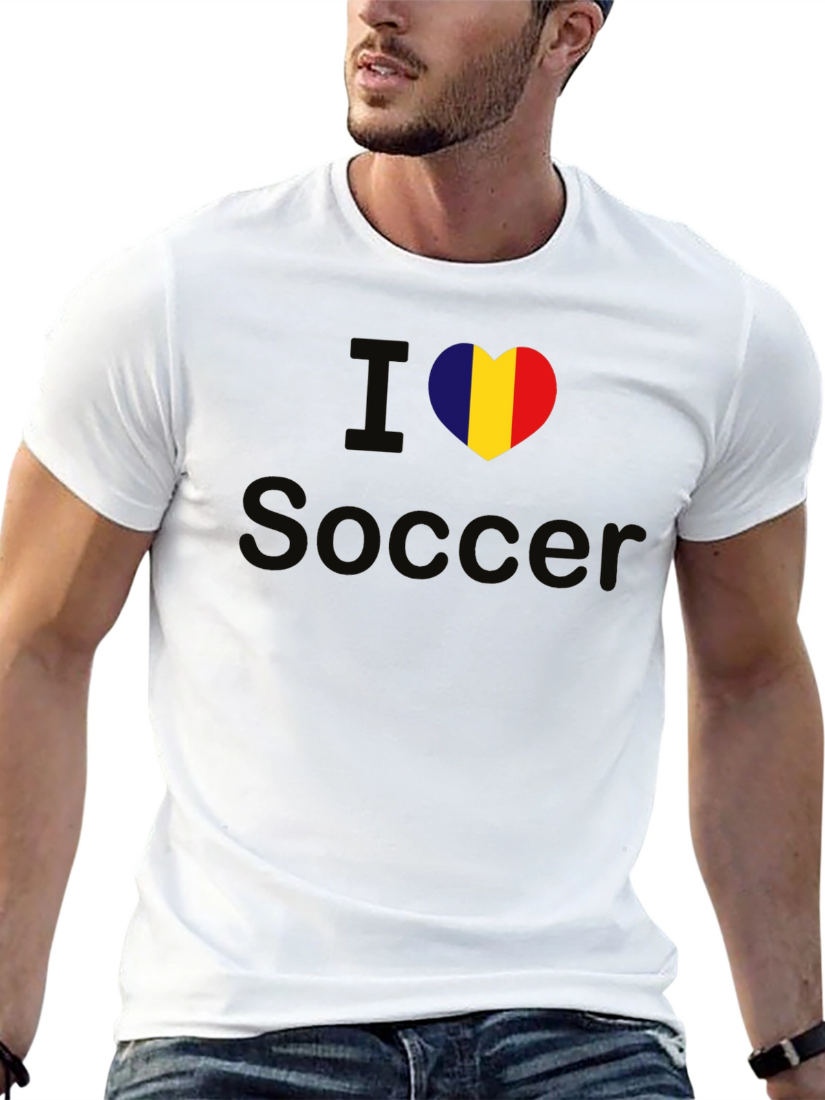 I Love Soccer Romania Flag Heart T-Shirt