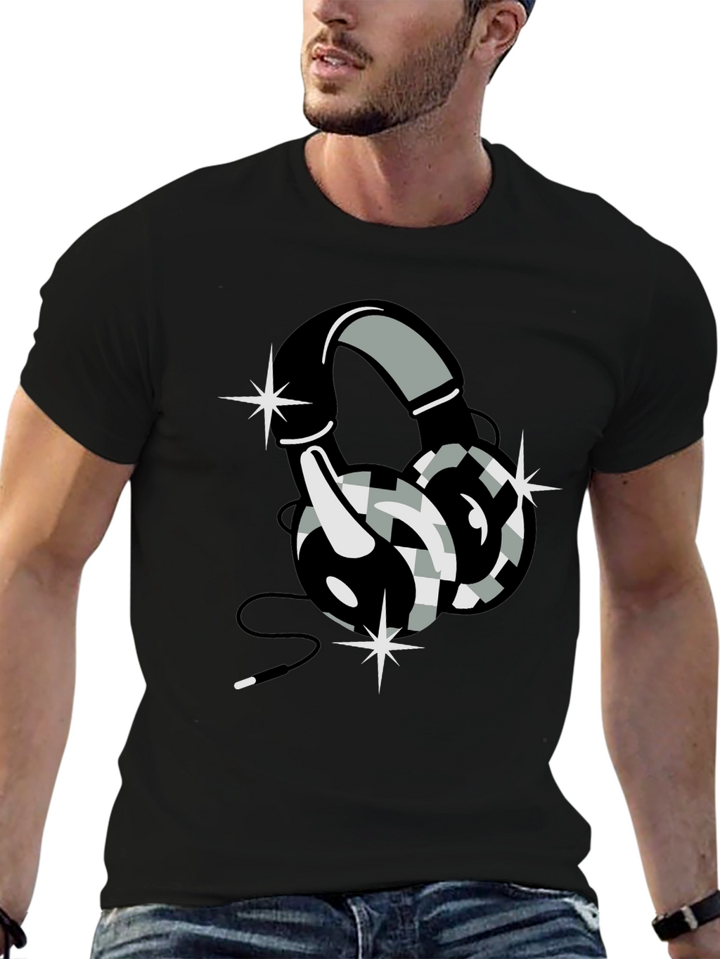Headphone Graphic Tee - Black