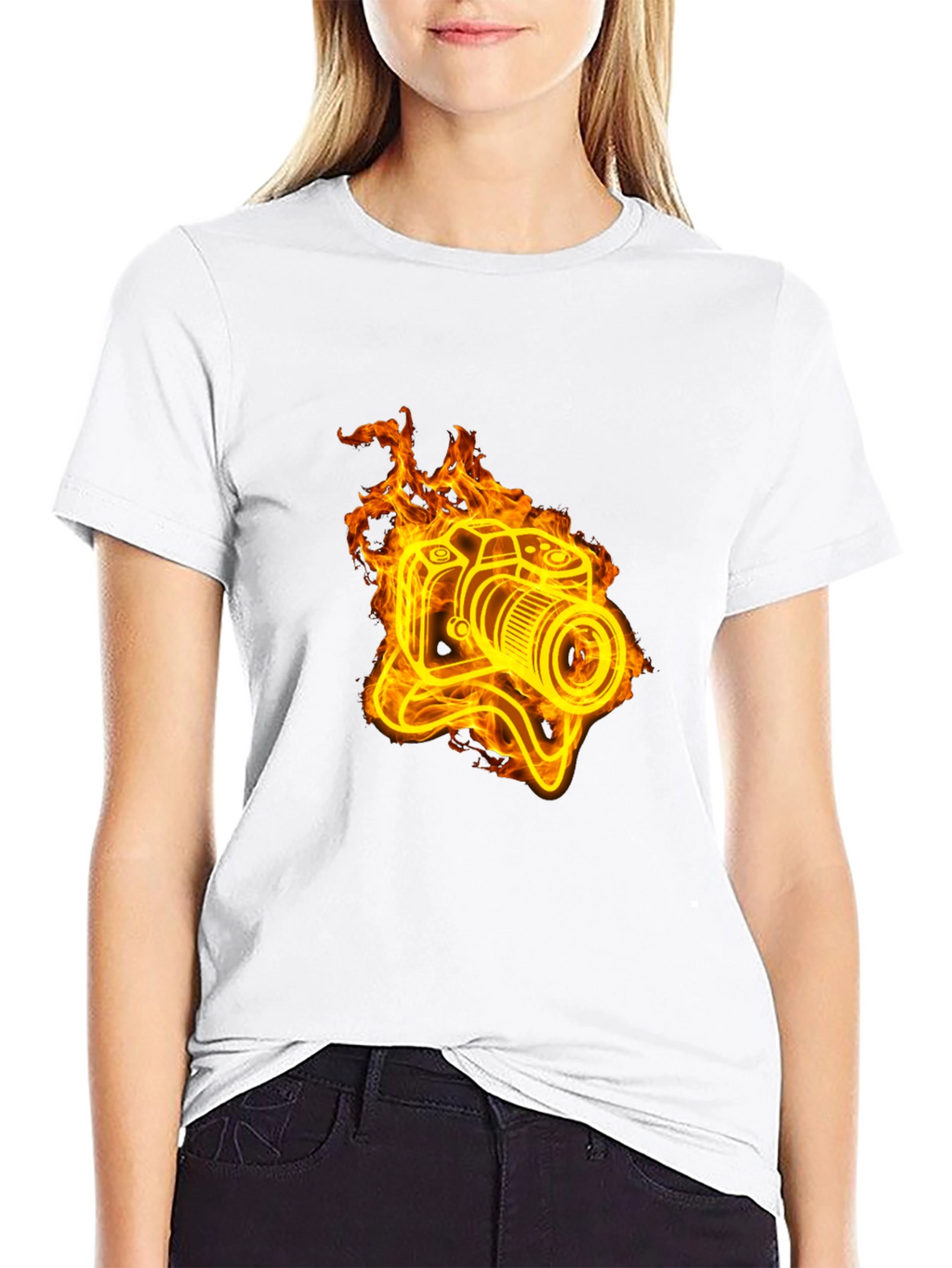 Fiery Camera Graphic Tee - Black Cotton T-Shirt