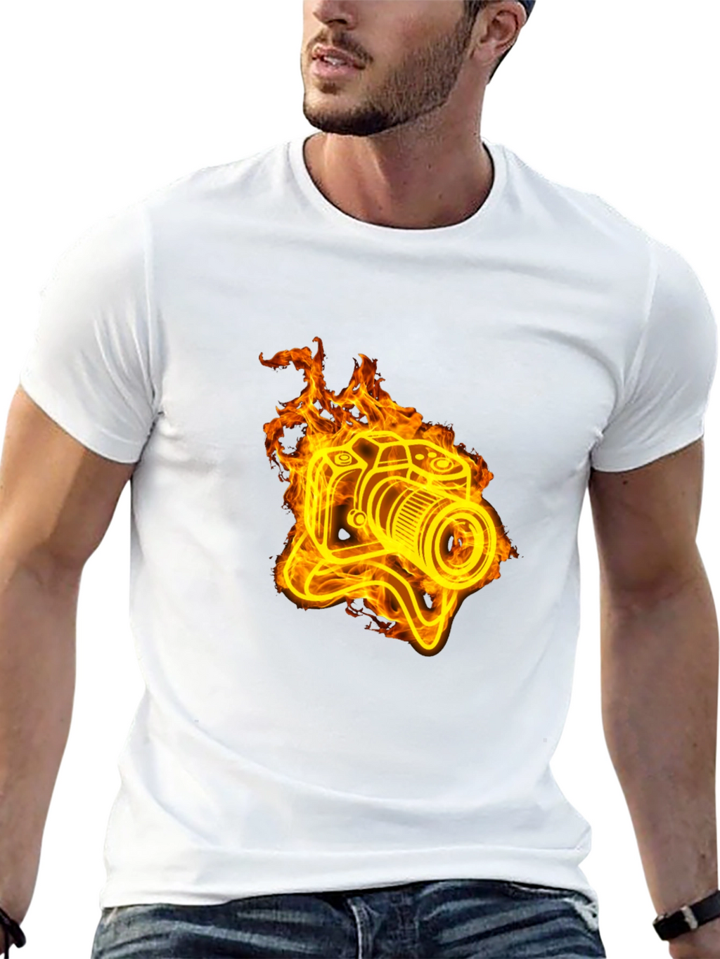 Fiery Camera Graphic Tee - Black Cotton T-Shirt