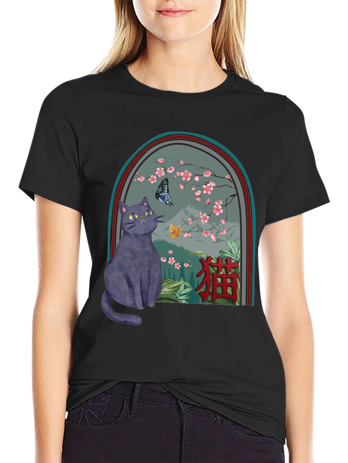 Cat & Butterfly Graphic Tee