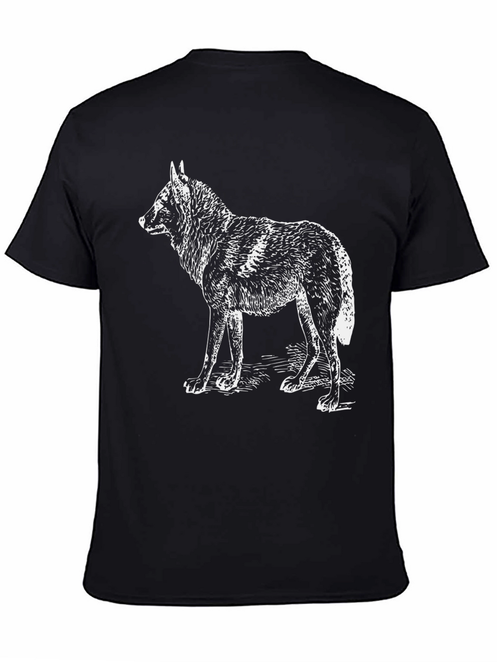 Black T-Shirt with White Wolf Design