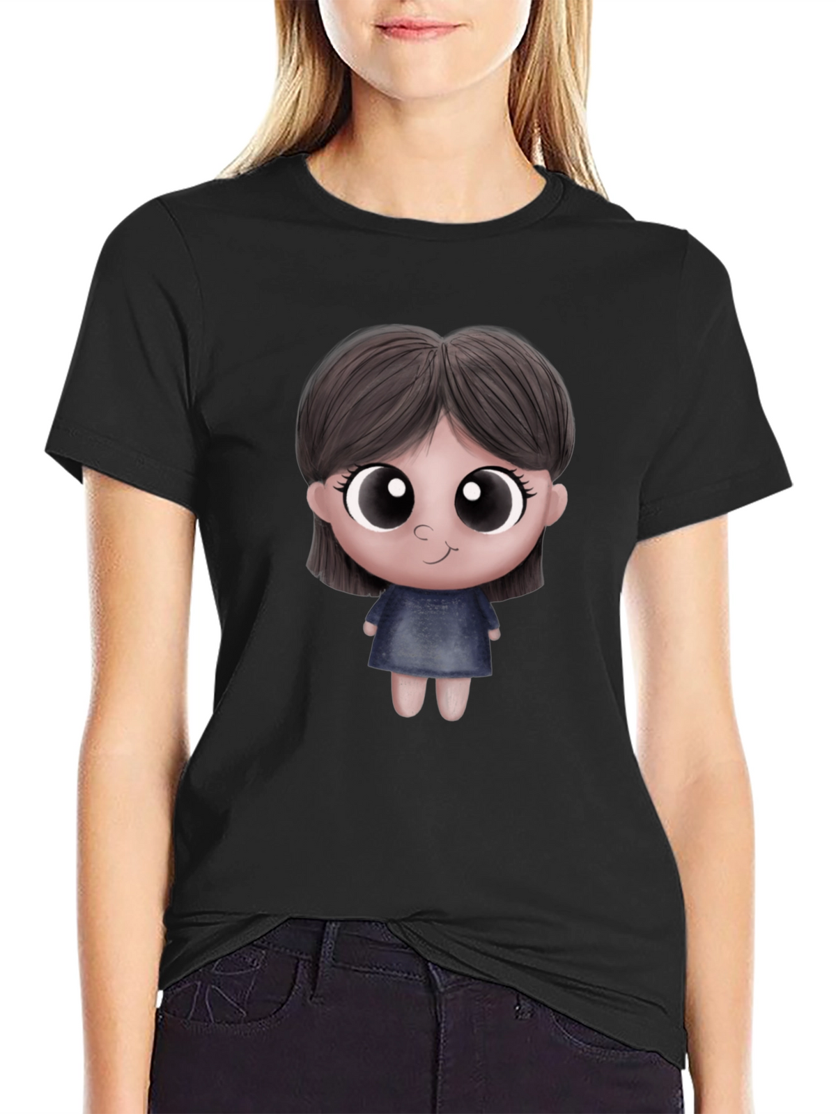 Cute Cartoon Character Unisex Black T-Shirt