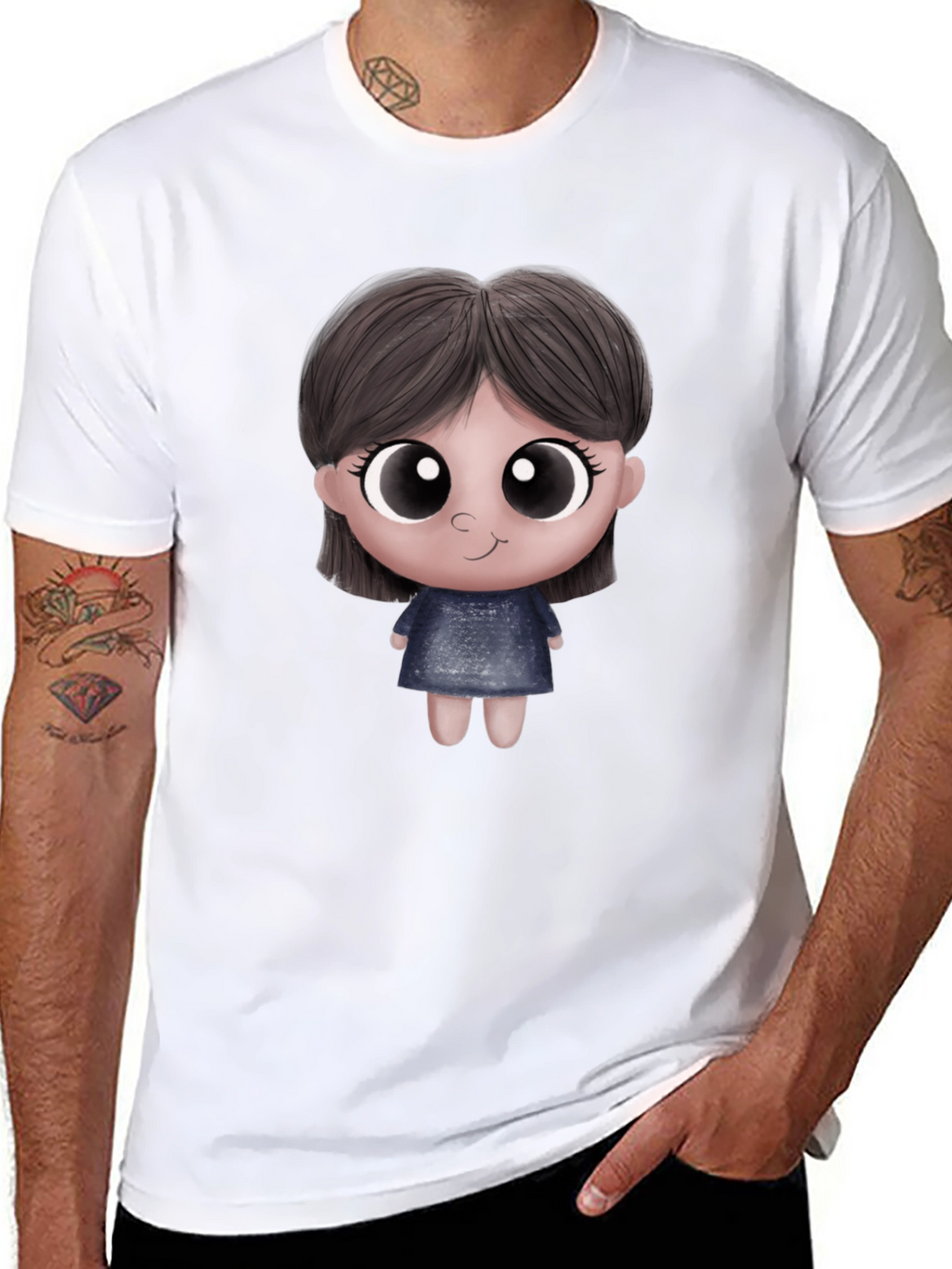 Cute Cartoon Character Unisex Black T-Shirt