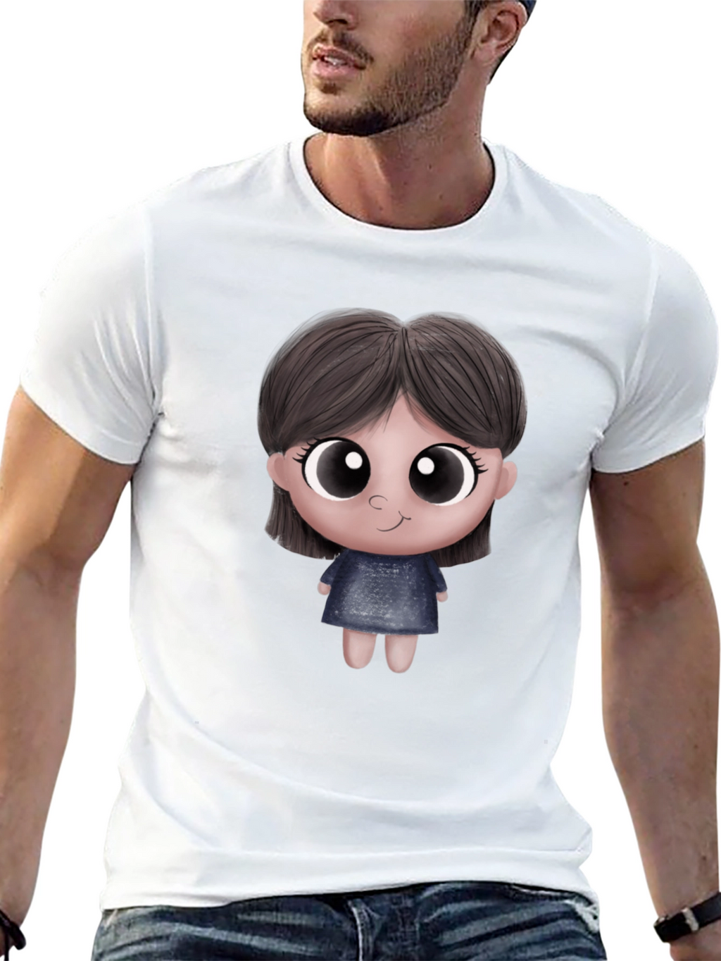 Cute Cartoon Character Unisex Black T-Shirt
