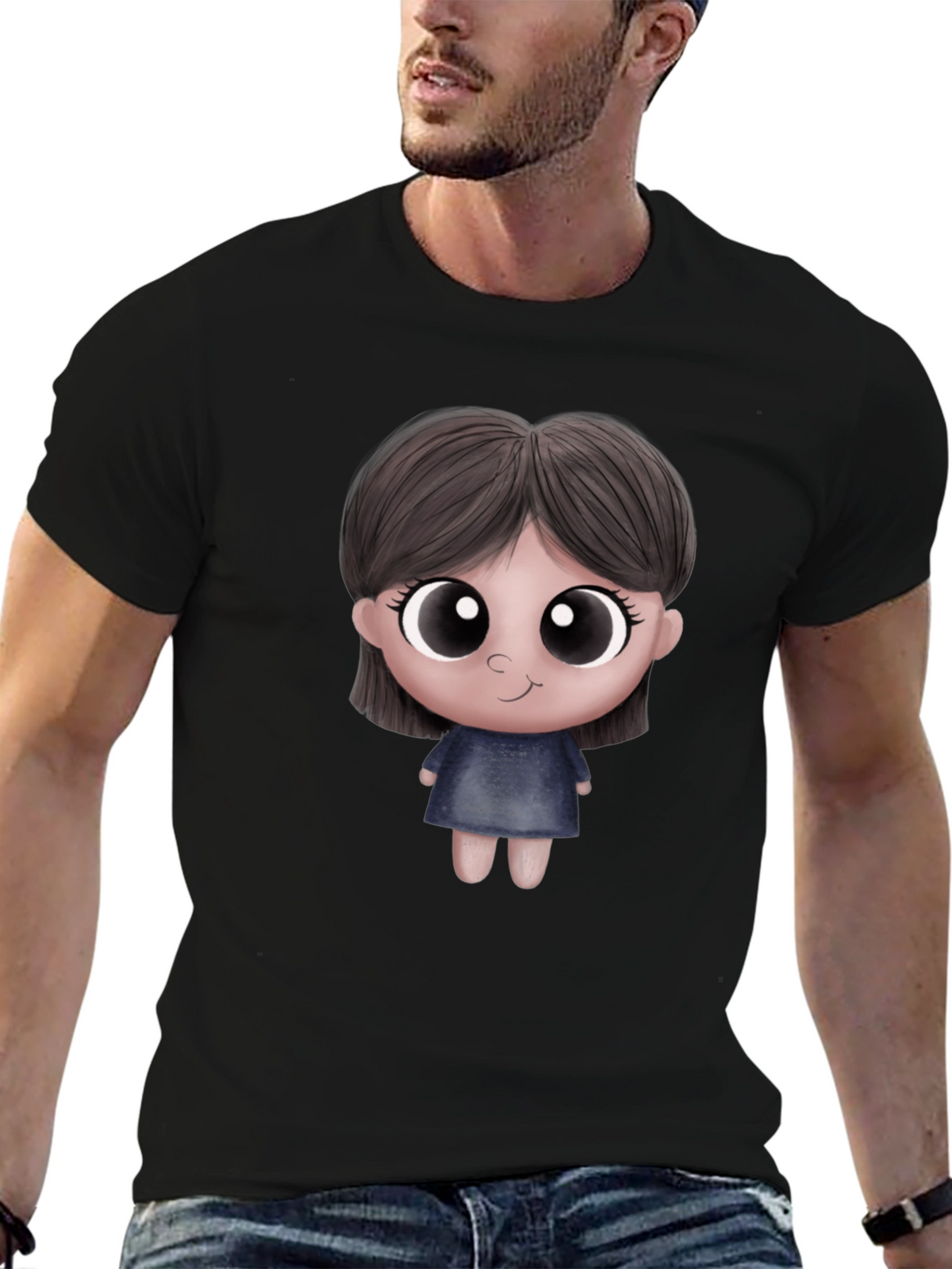 Cute Cartoon Character Unisex Black T-Shirt