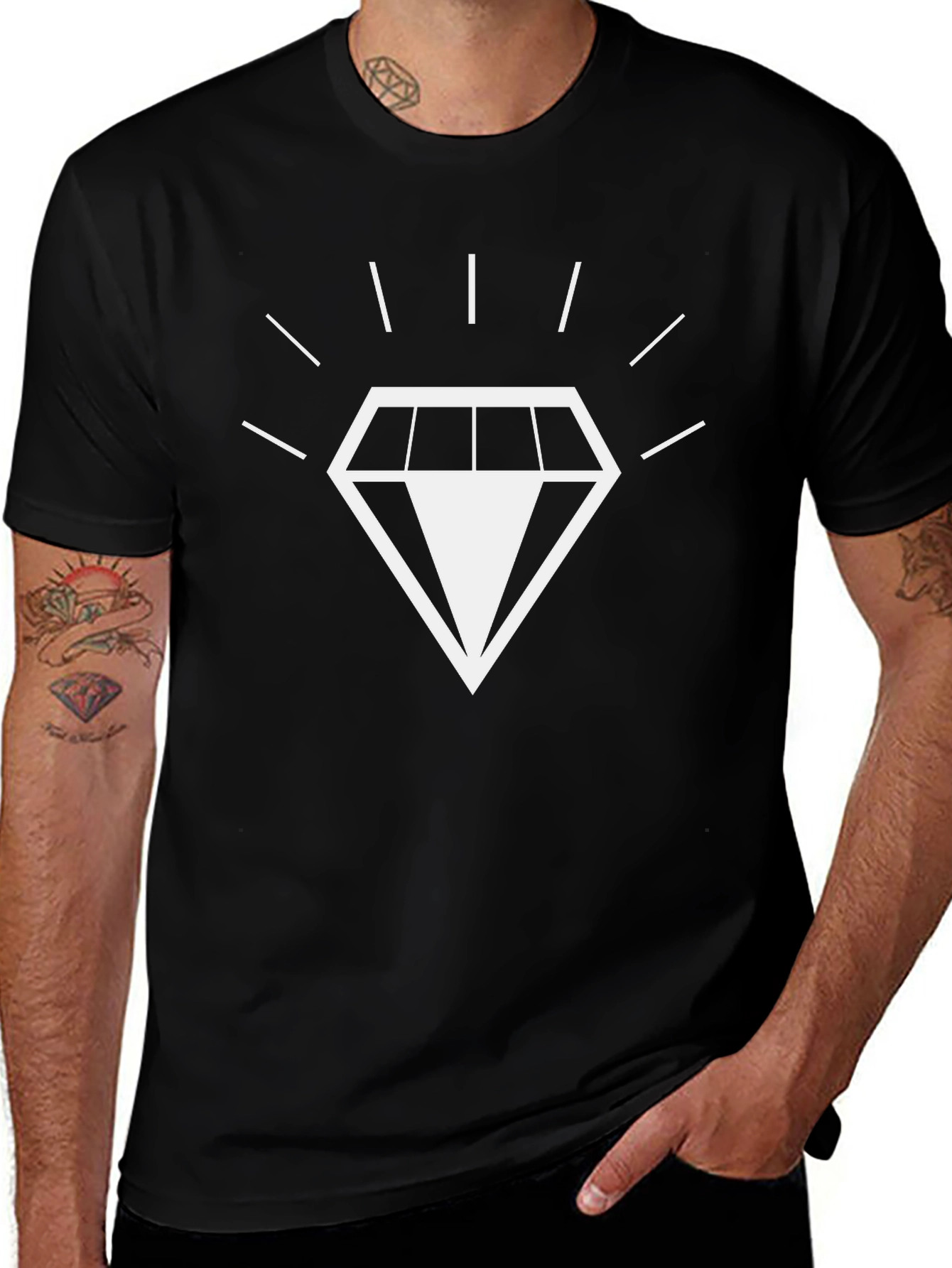 Mens Black T-Shirt with Diamond Graphic