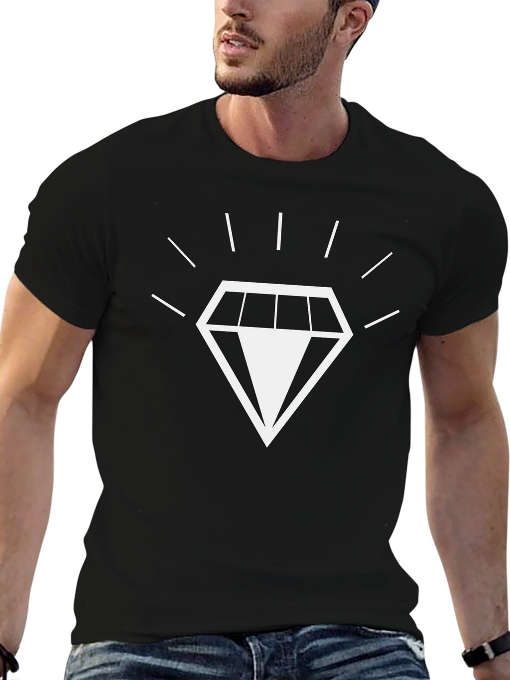 Mens Black T-Shirt with Diamond Graphic