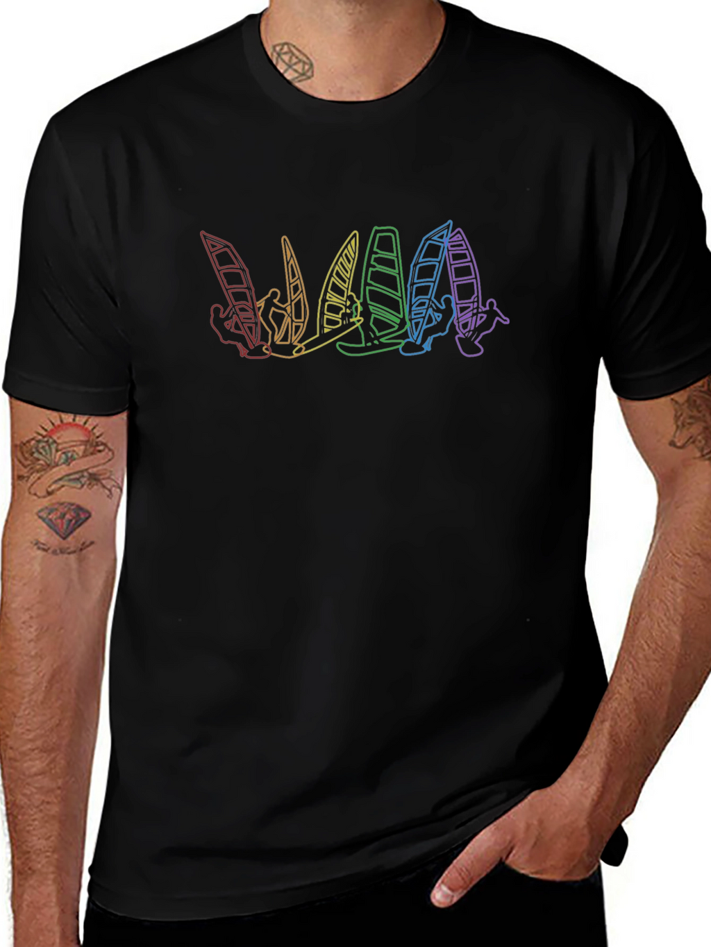 Rainbow Windsurfer Black T-Shirt