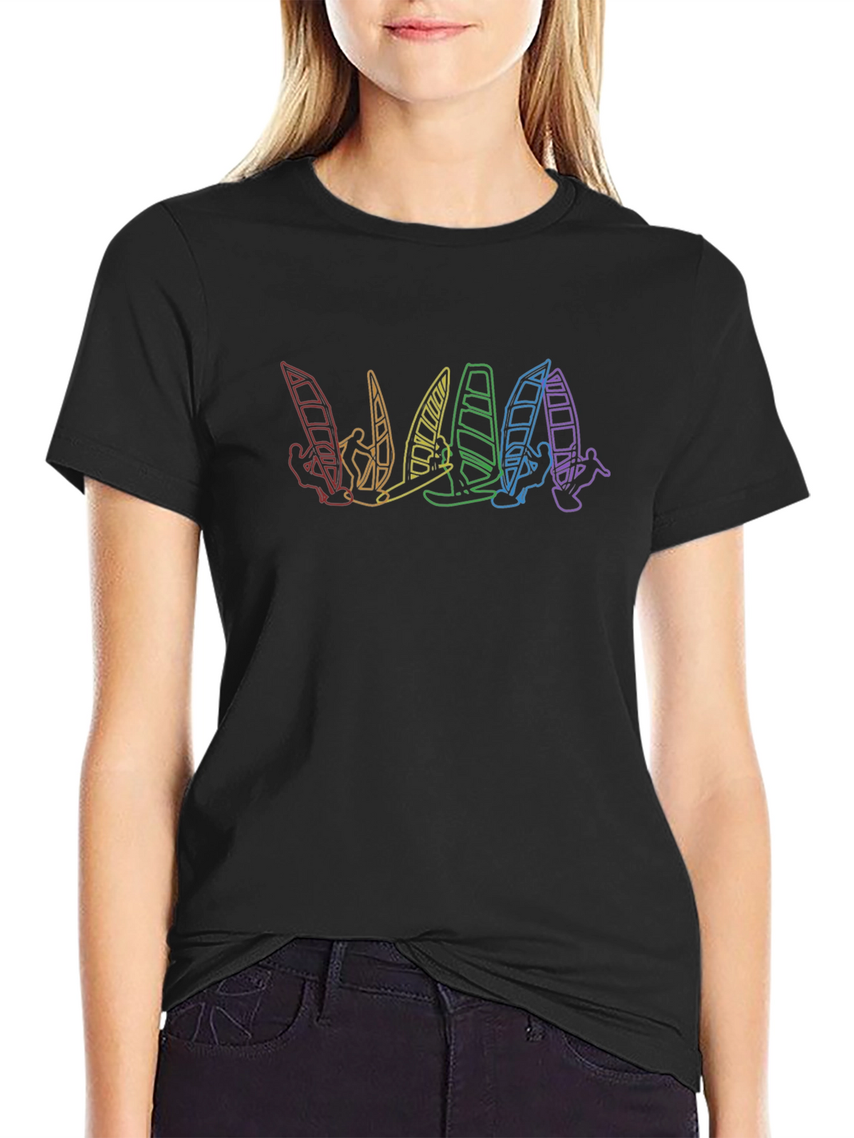 Rainbow Windsurfer Black T-Shirt
