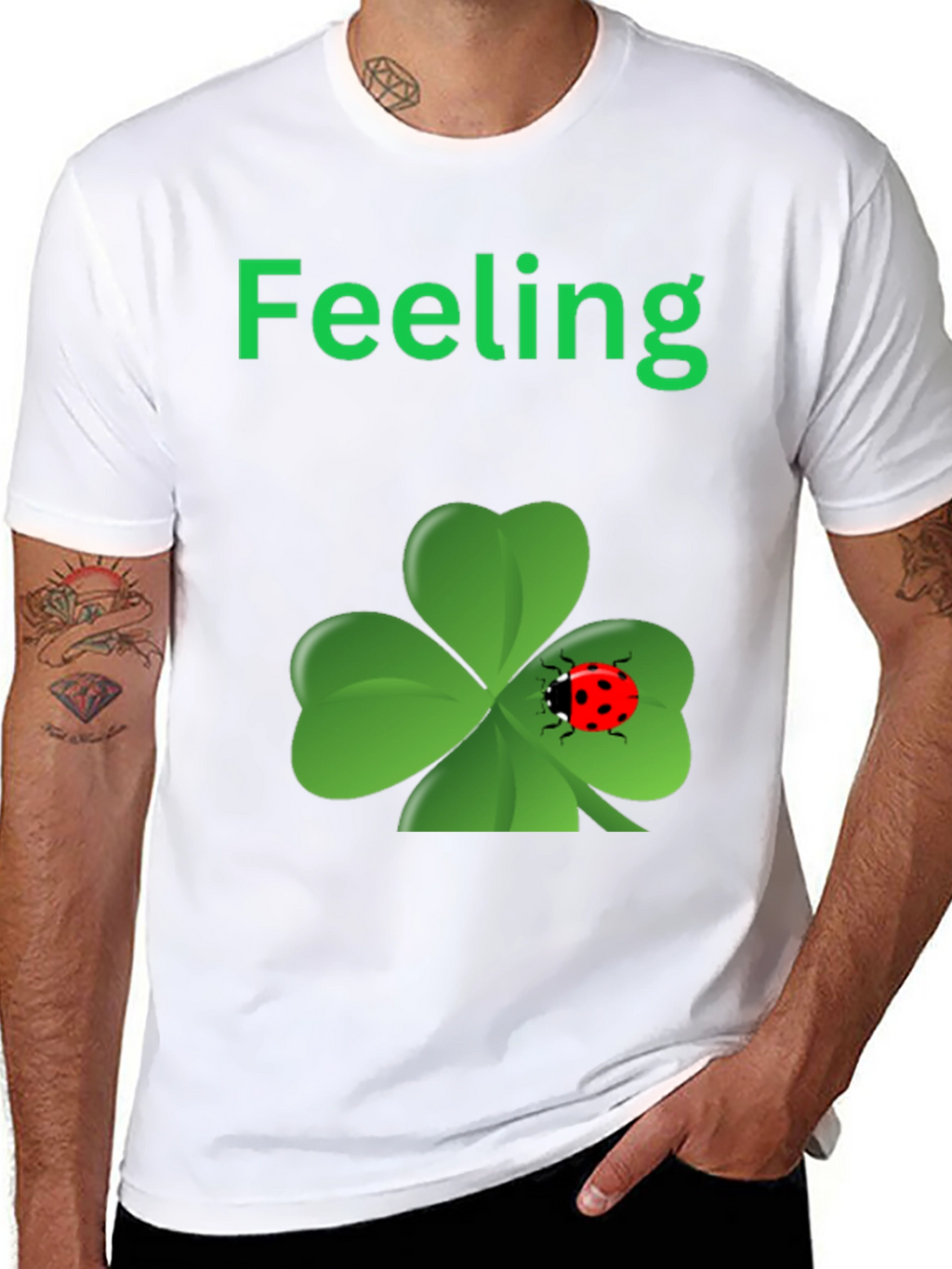 Lucky Feeling T-Shirt - Clover & Ladybug Design