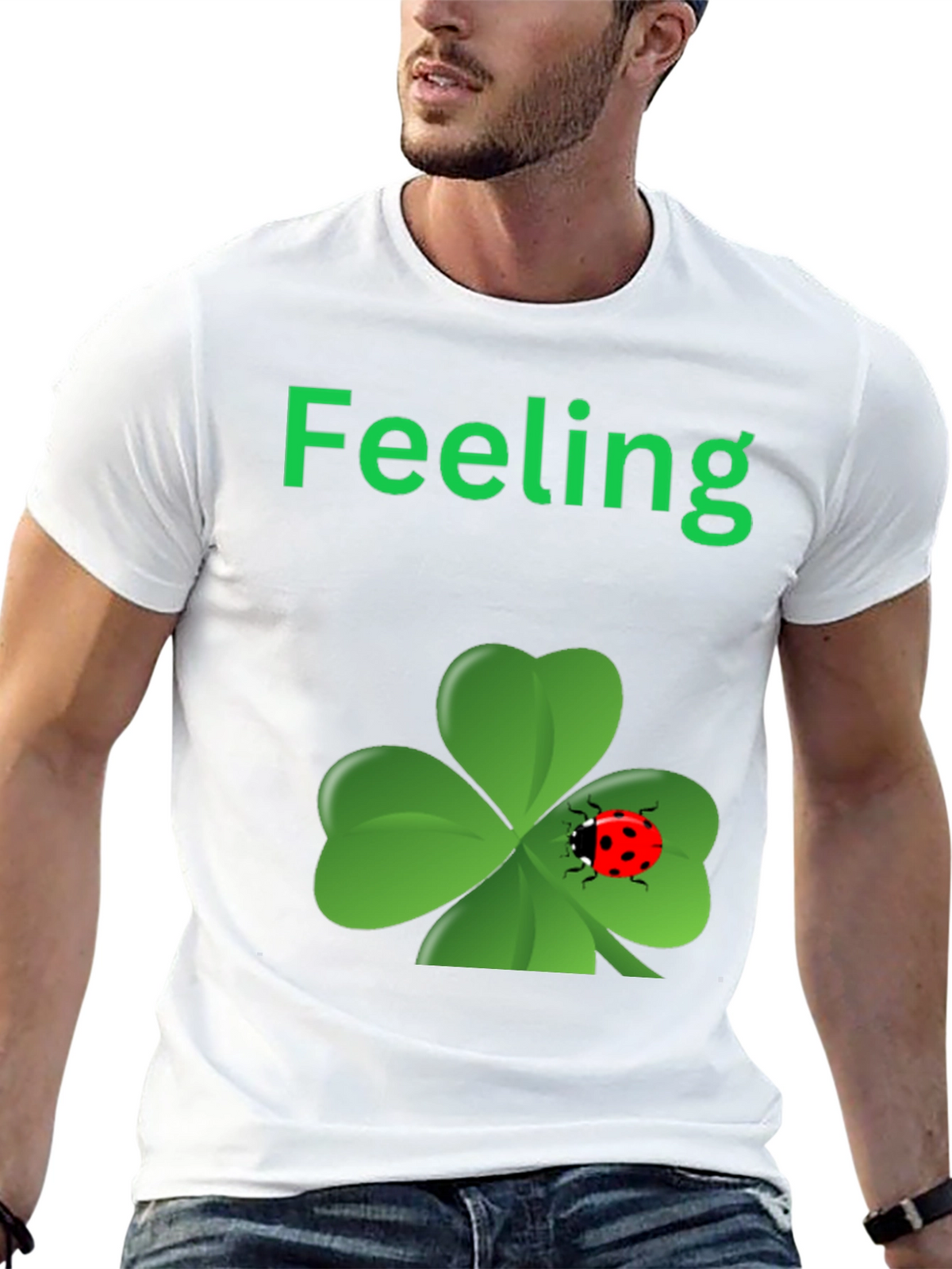 Lucky Feeling T-Shirt - Clover & Ladybug Design