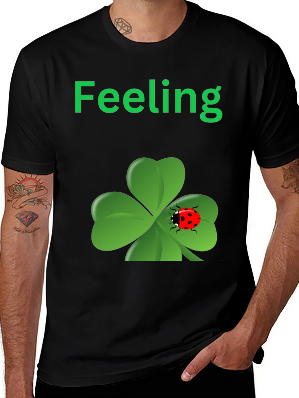 Lucky Feeling T-Shirt - Clover & Ladybug Design