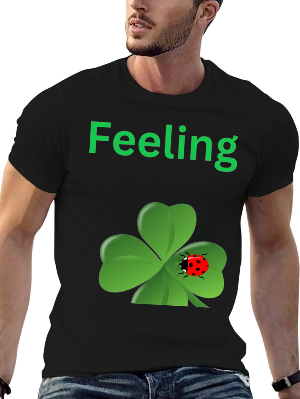 Lucky Feeling T-Shirt - Clover & Ladybug Design