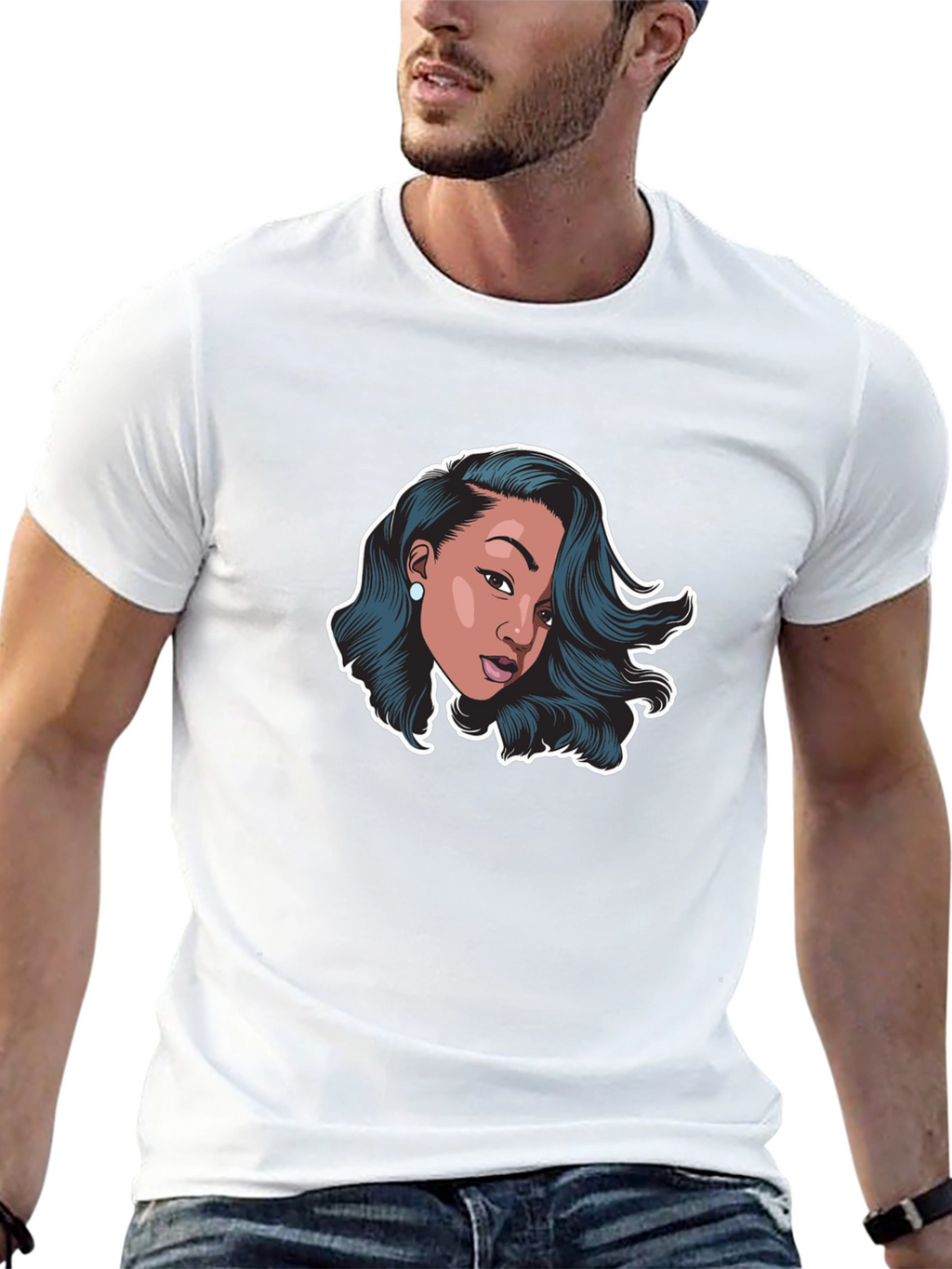 Stylish Black T-Shirt with Woman Graphic