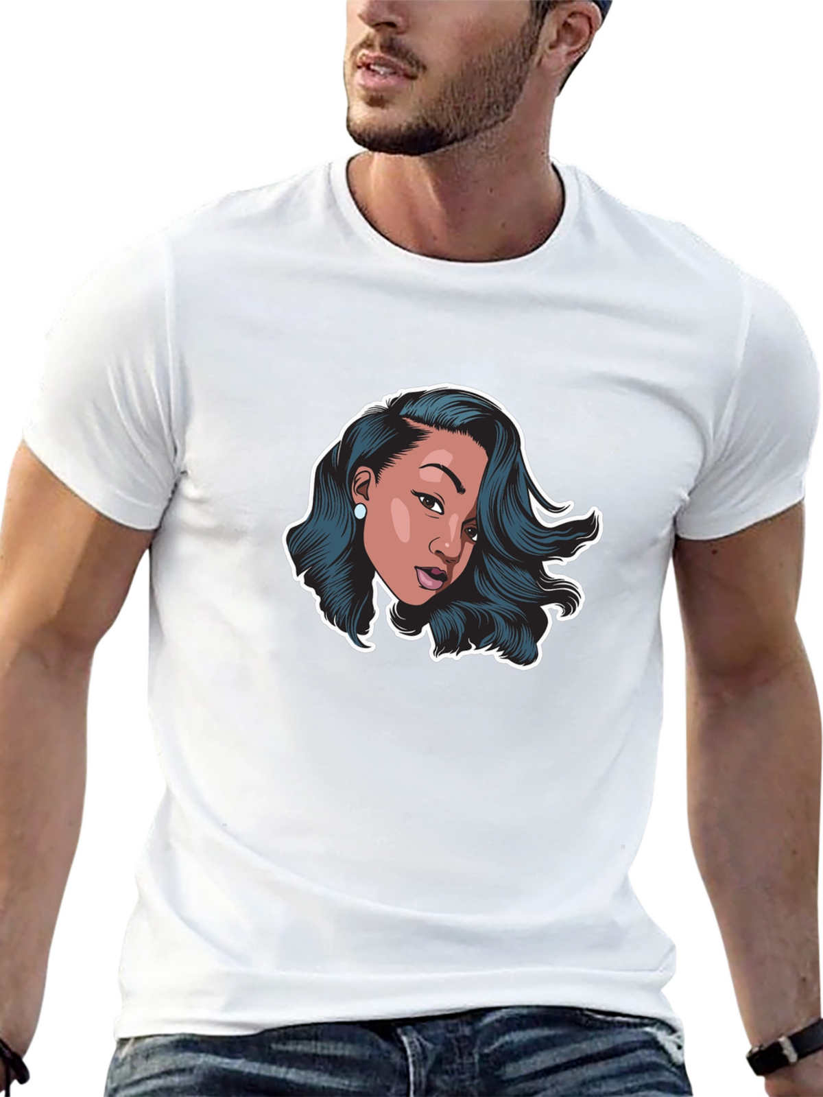 Stylish Black T-Shirt with Woman Graphic