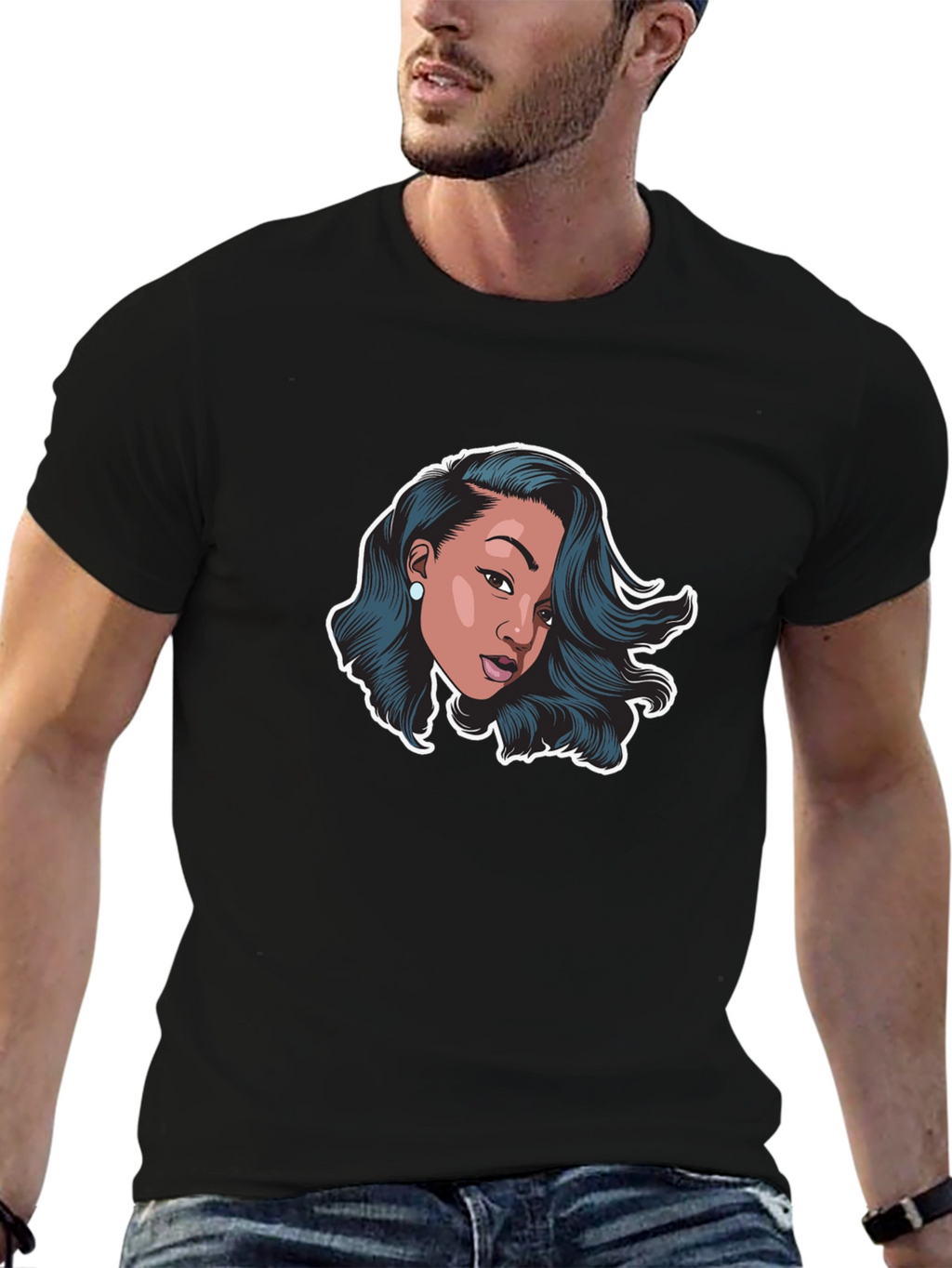 Stylish Black T-Shirt with Woman Graphic
