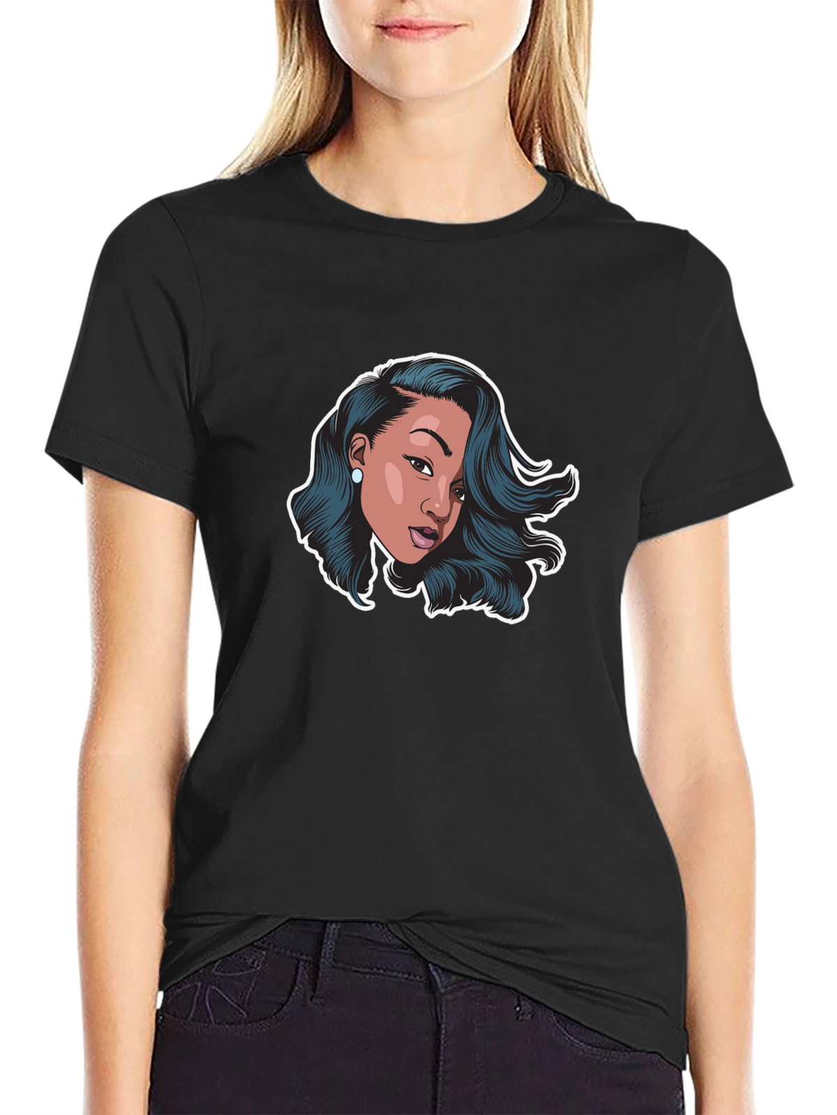 Stylish Black T-Shirt with Woman Graphic