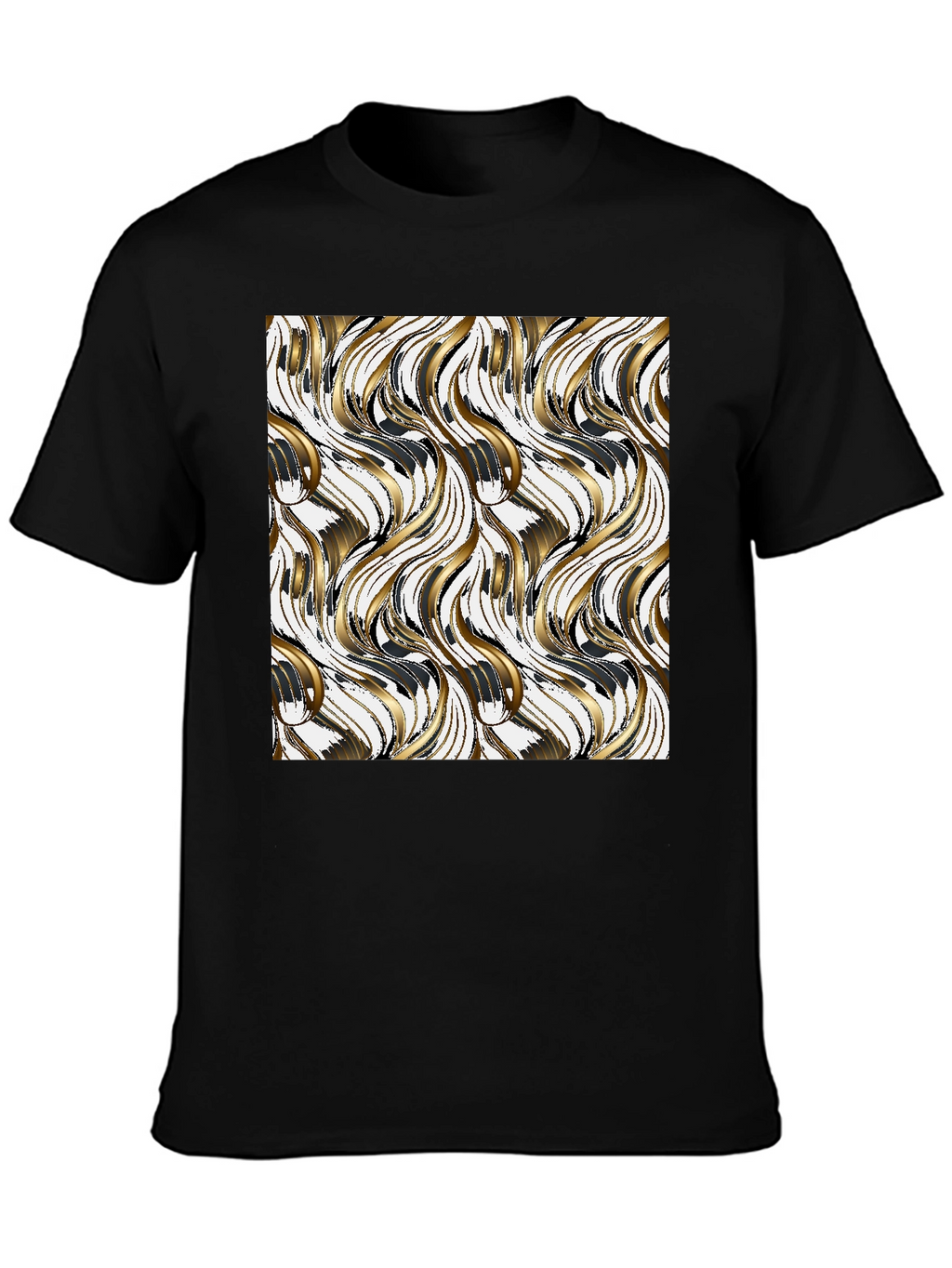 Stylish Black Tee with Gold Wave Design