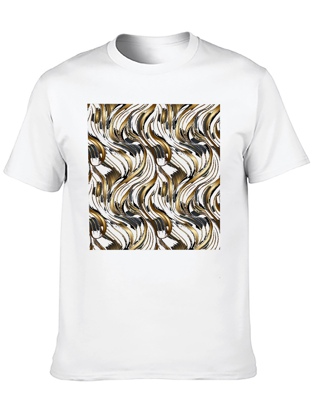Stylish Black Tee with Gold Wave Design