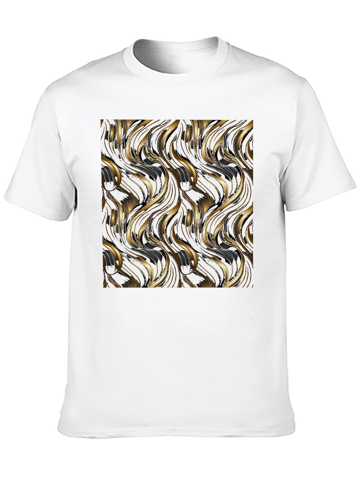 Stylish Black Tee with Gold Wave Design