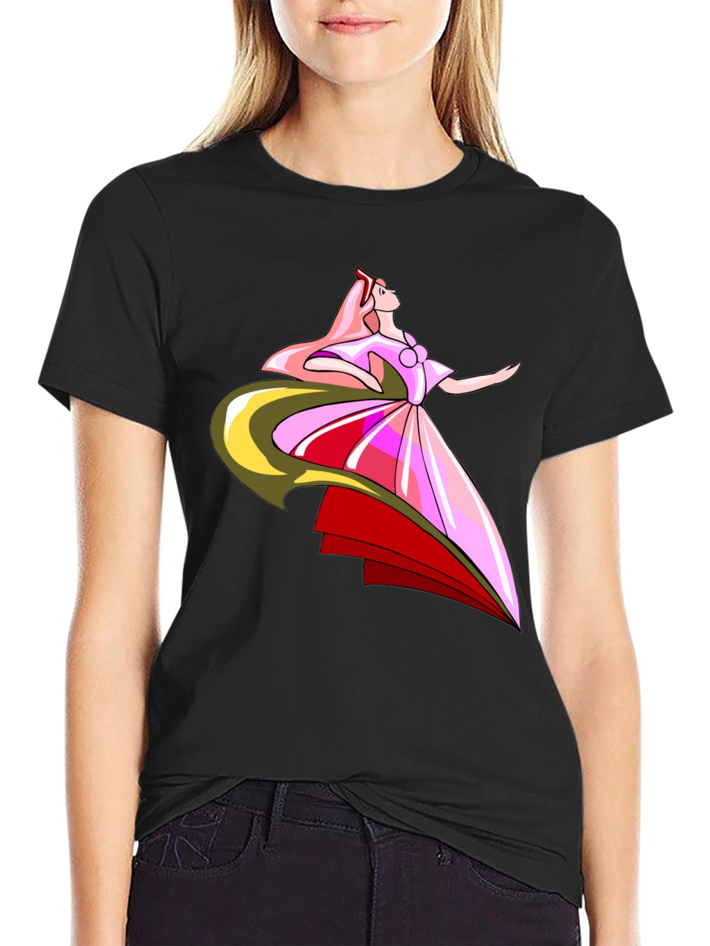 Elegant Princess Graphic Black T-Shirt