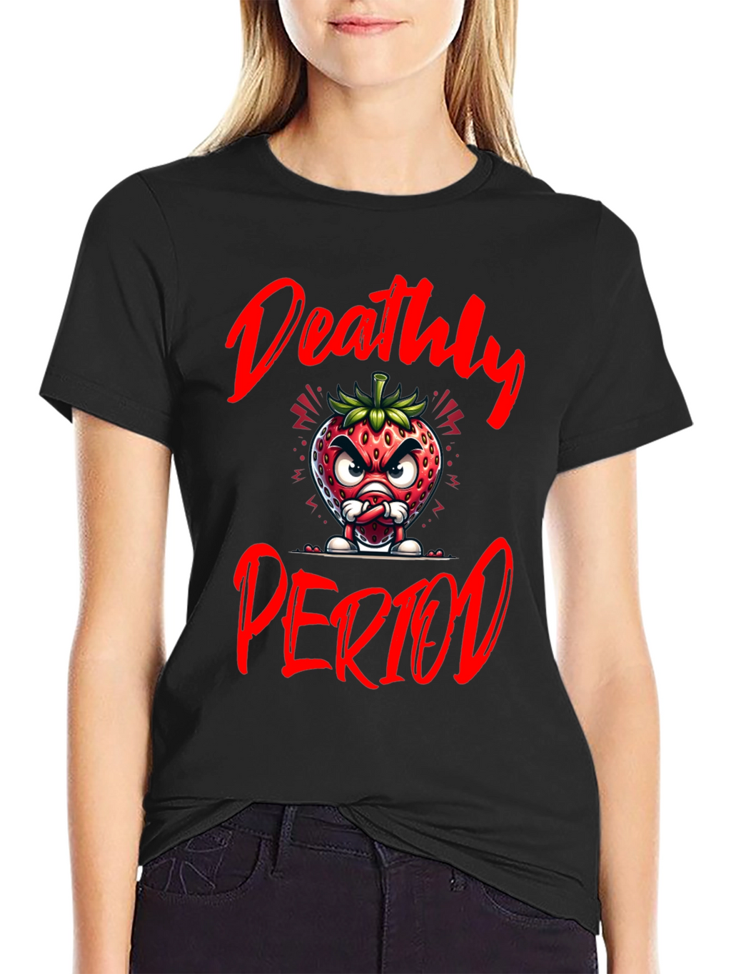 Deathly Period Graphic Tee - Edgy Strawberry Design