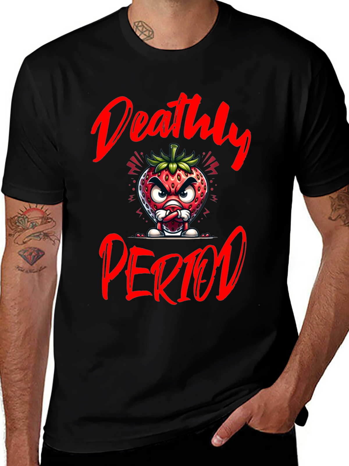 Deathly Period Graphic Tee - Edgy Strawberry Design