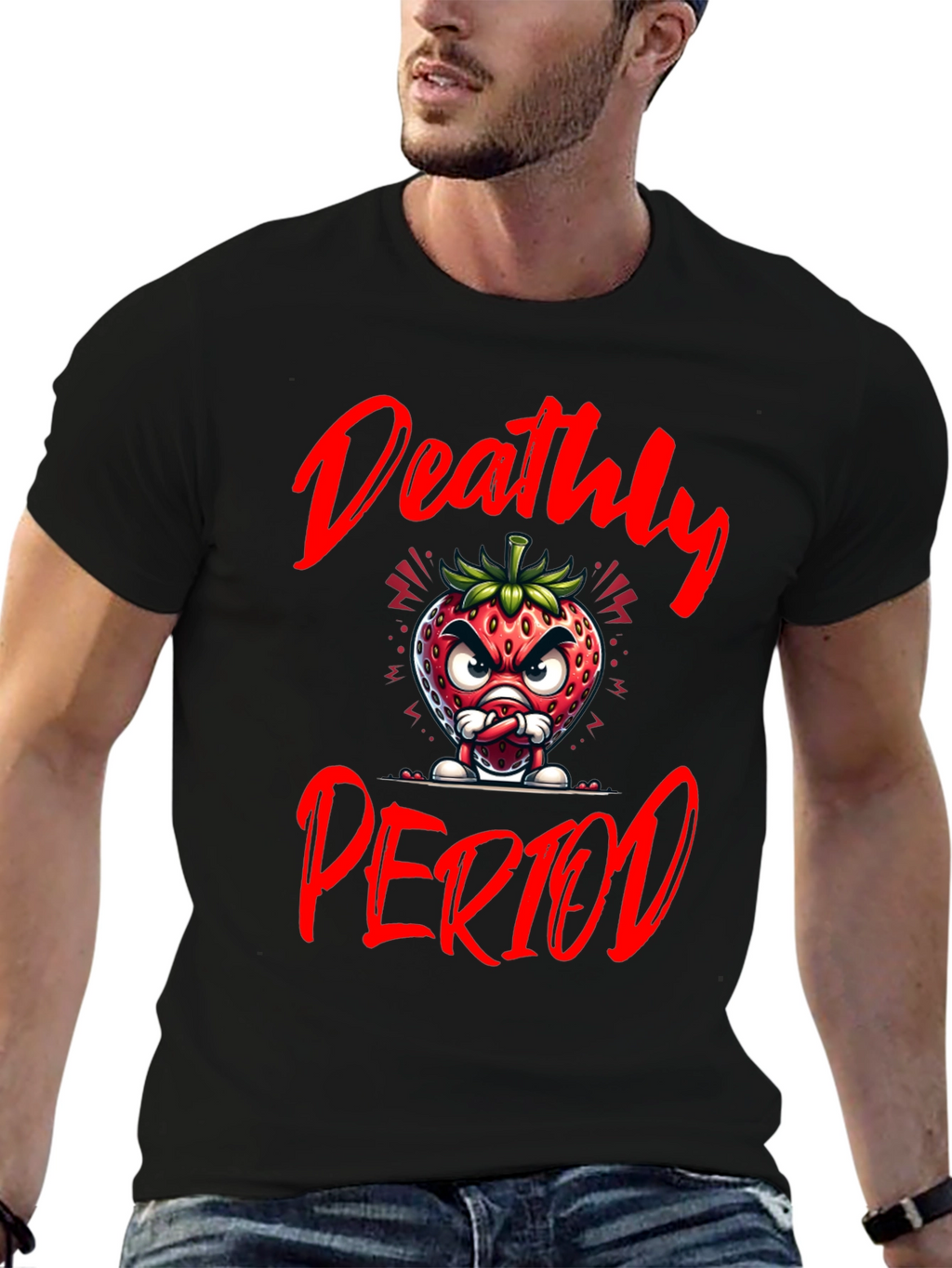 Deathly Period Graphic Tee - Edgy Strawberry Design